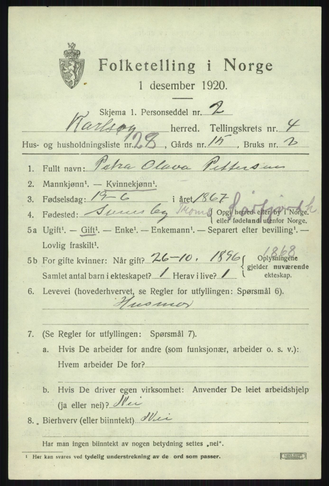 SATØ, 1920 census for Karlsøy, 1920, p. 2059