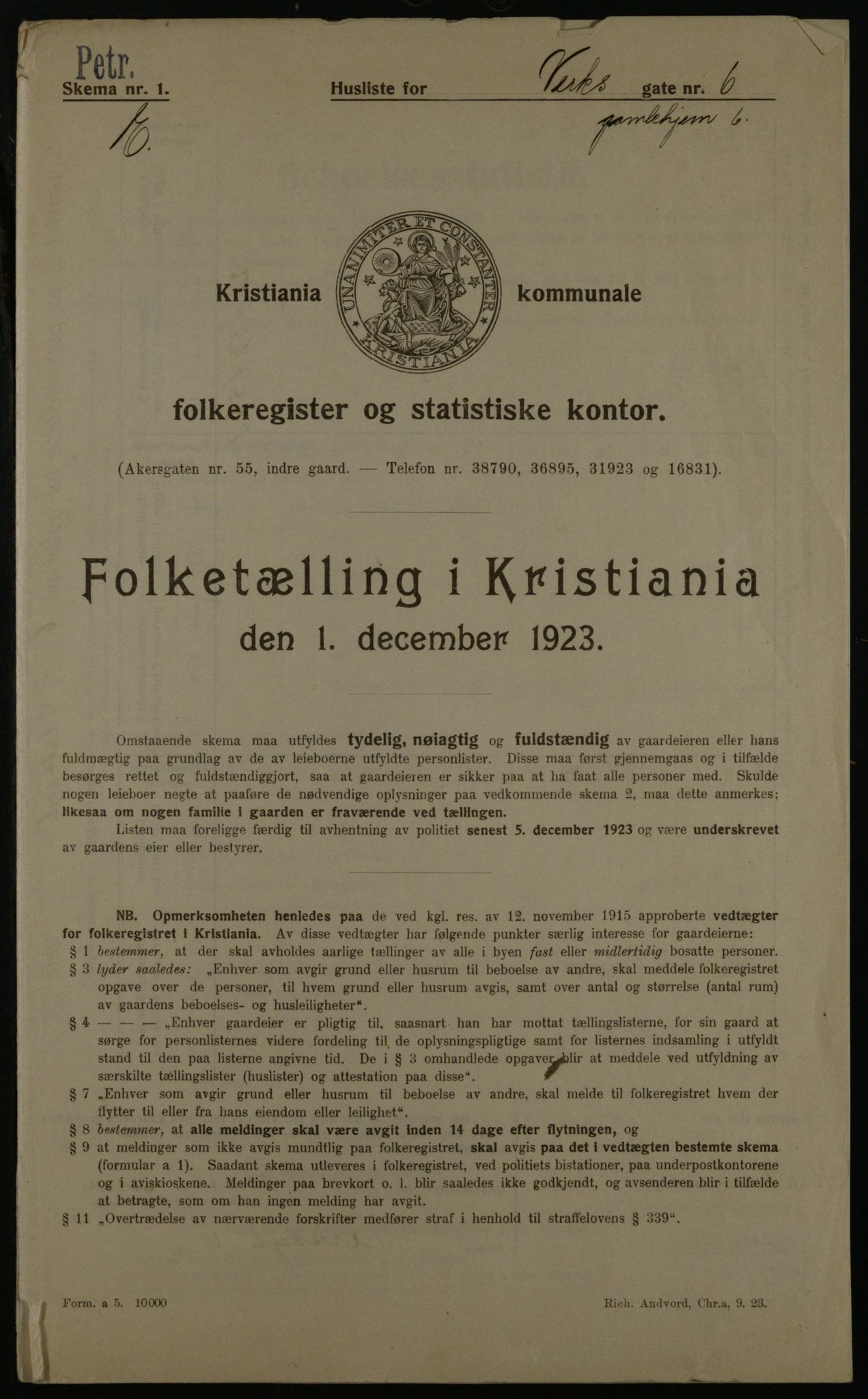 OBA, Municipal Census 1923 for Kristiania, 1923, p. 134769