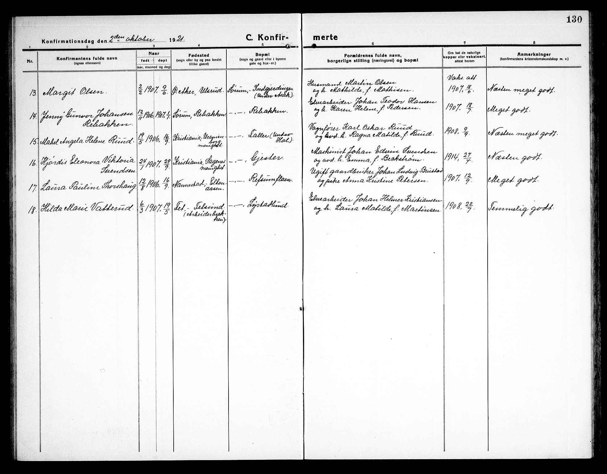 Sørum prestekontor Kirkebøker, AV/SAO-A-10303/G/Ga/L0008: Parish register (copy) no. I 8, 1917-1934, p. 130