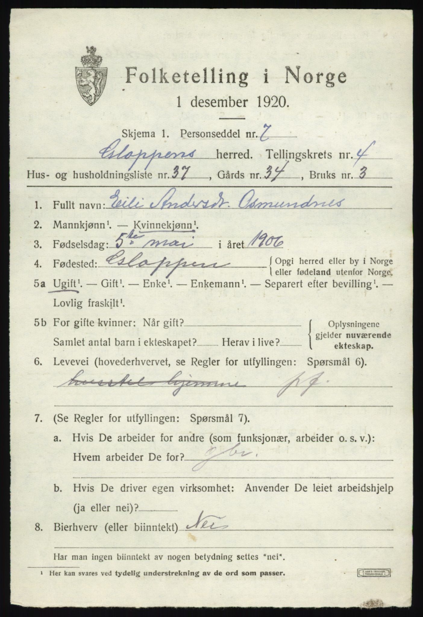 SAB, 1920 census for Gloppen, 1920, p. 3324