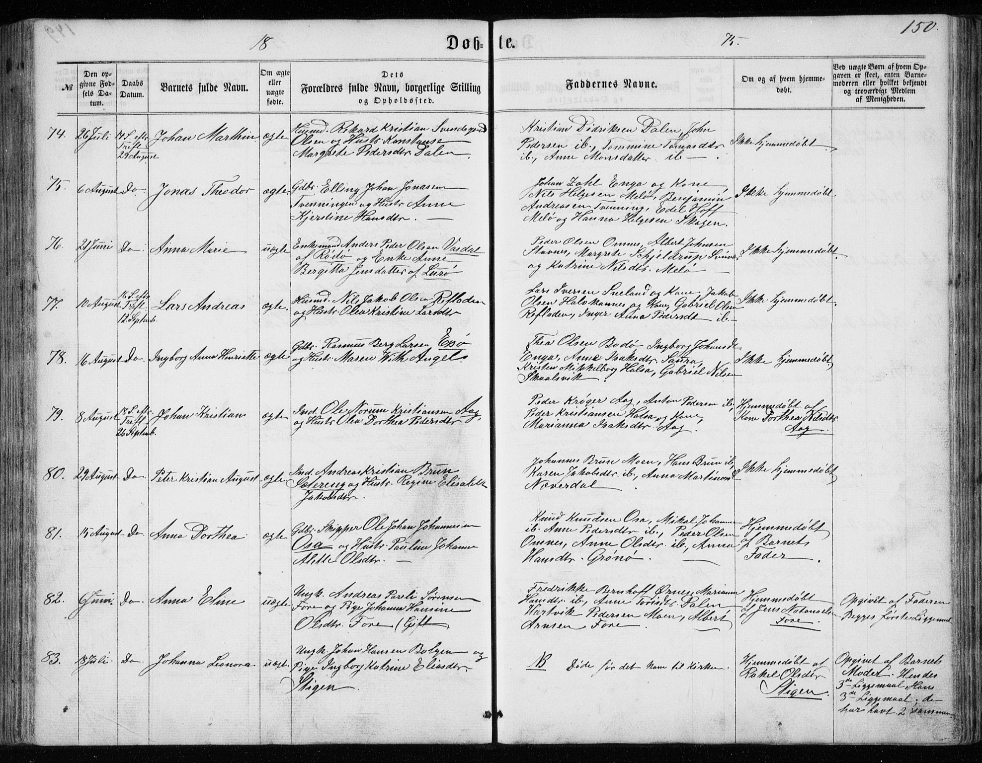 Ministerialprotokoller, klokkerbøker og fødselsregistre - Nordland, SAT/A-1459/843/L0634: Parish register (copy) no. 843C03, 1860-1884, p. 150