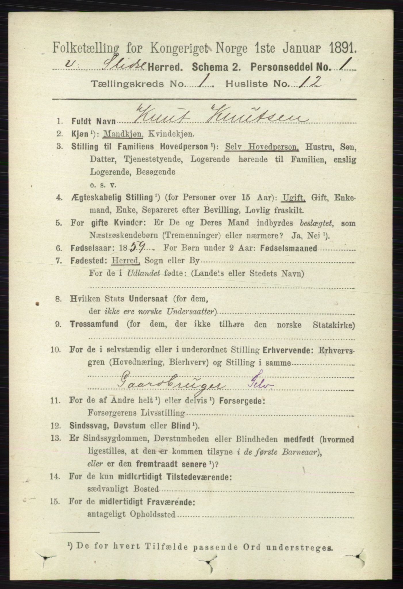 RA, 1891 census for 0543 Vestre Slidre, 1891, p. 164