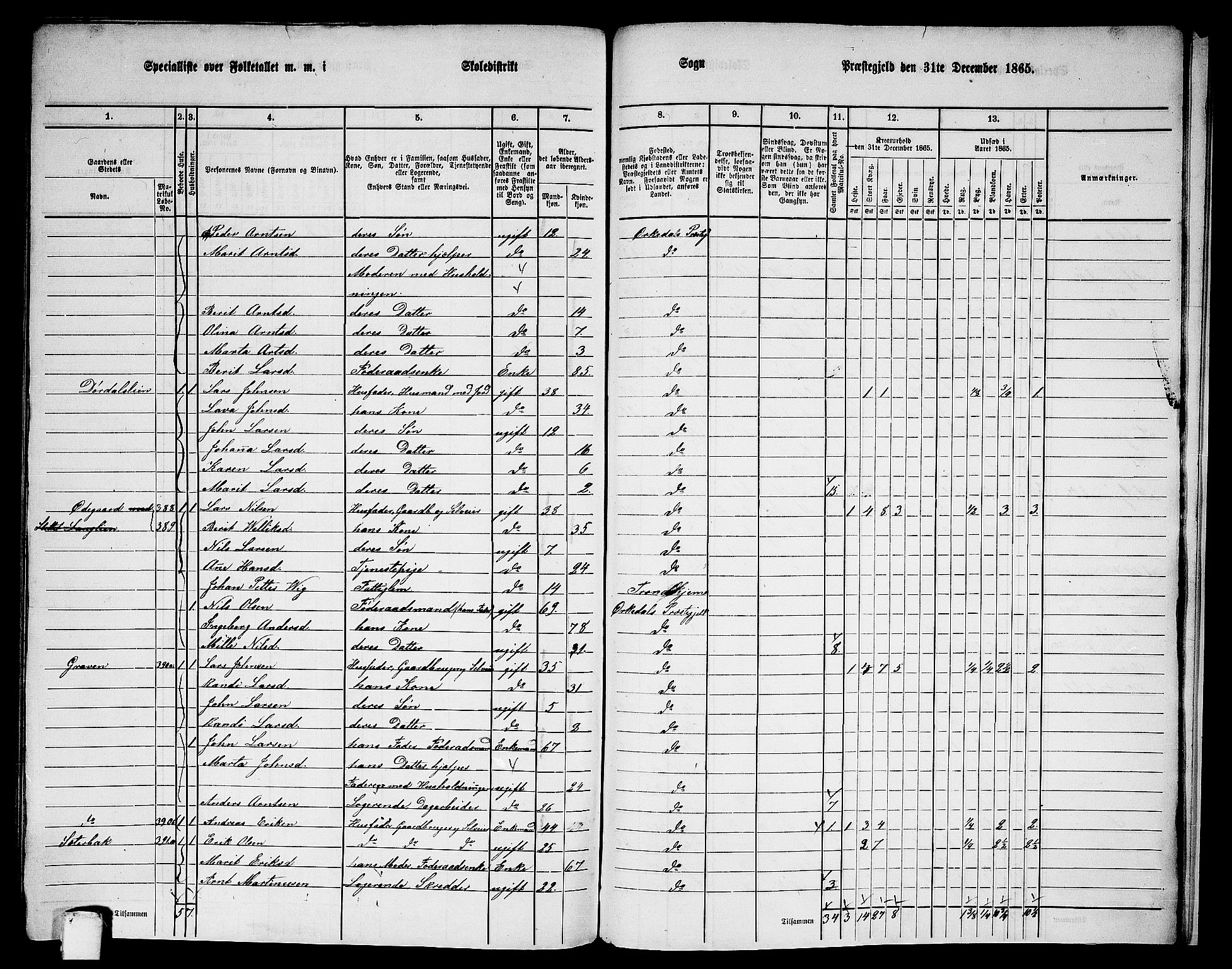 RA, 1865 census for Orkdal, 1865, p. 256