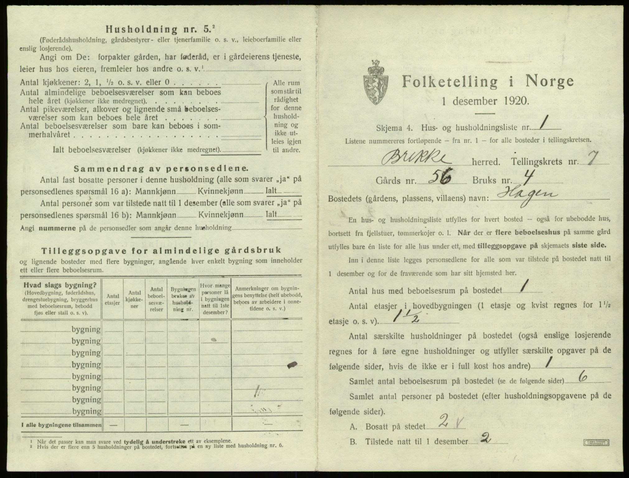 SAB, 1920 census for Brekke, 1920, p. 199