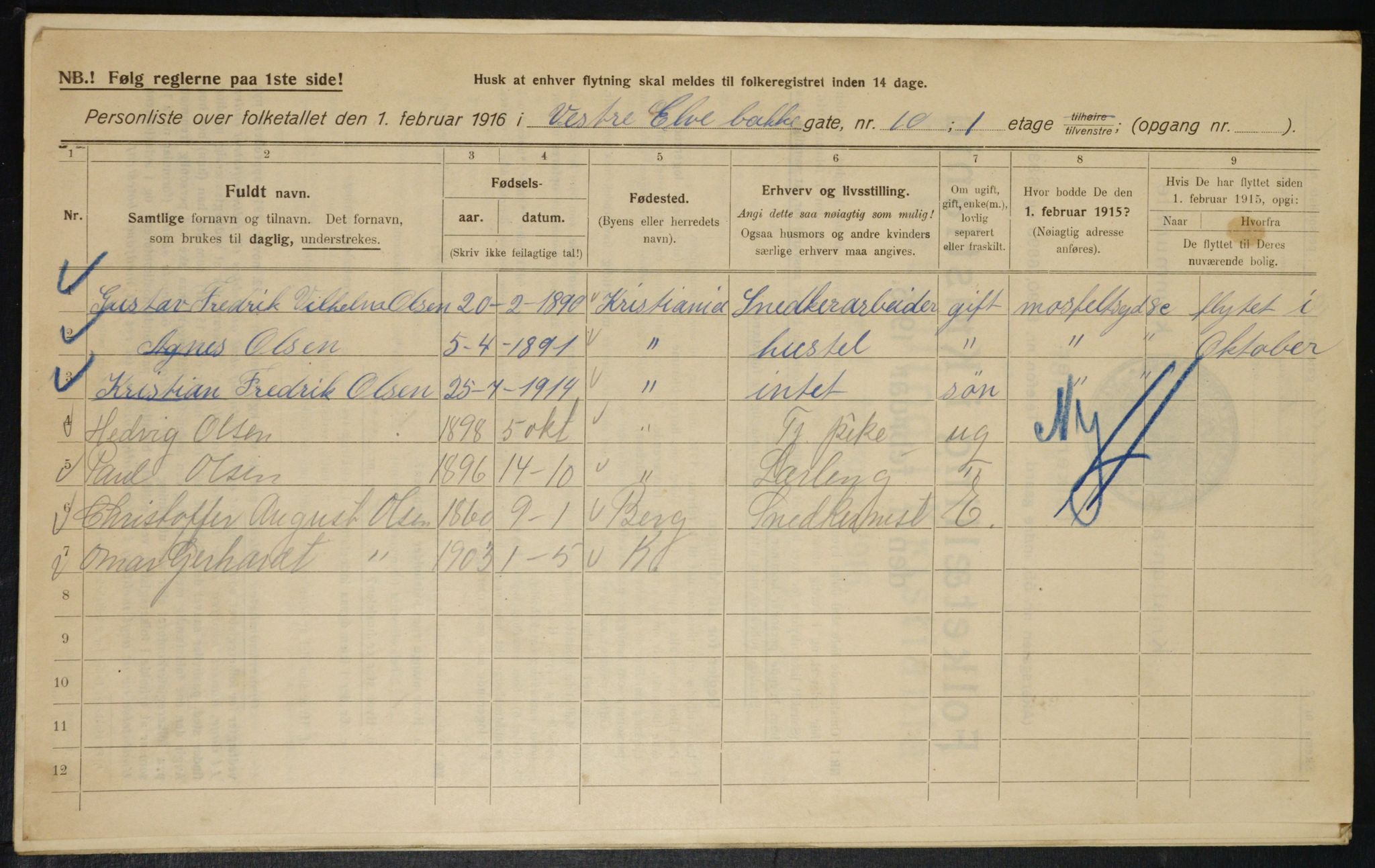 OBA, Municipal Census 1916 for Kristiania, 1916, p. 126215