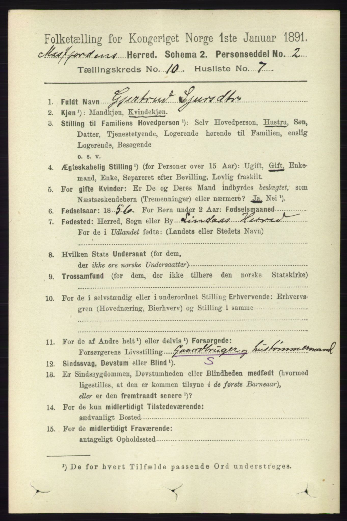 RA, 1891 census for 1266 Masfjorden, 1891, p. 2060