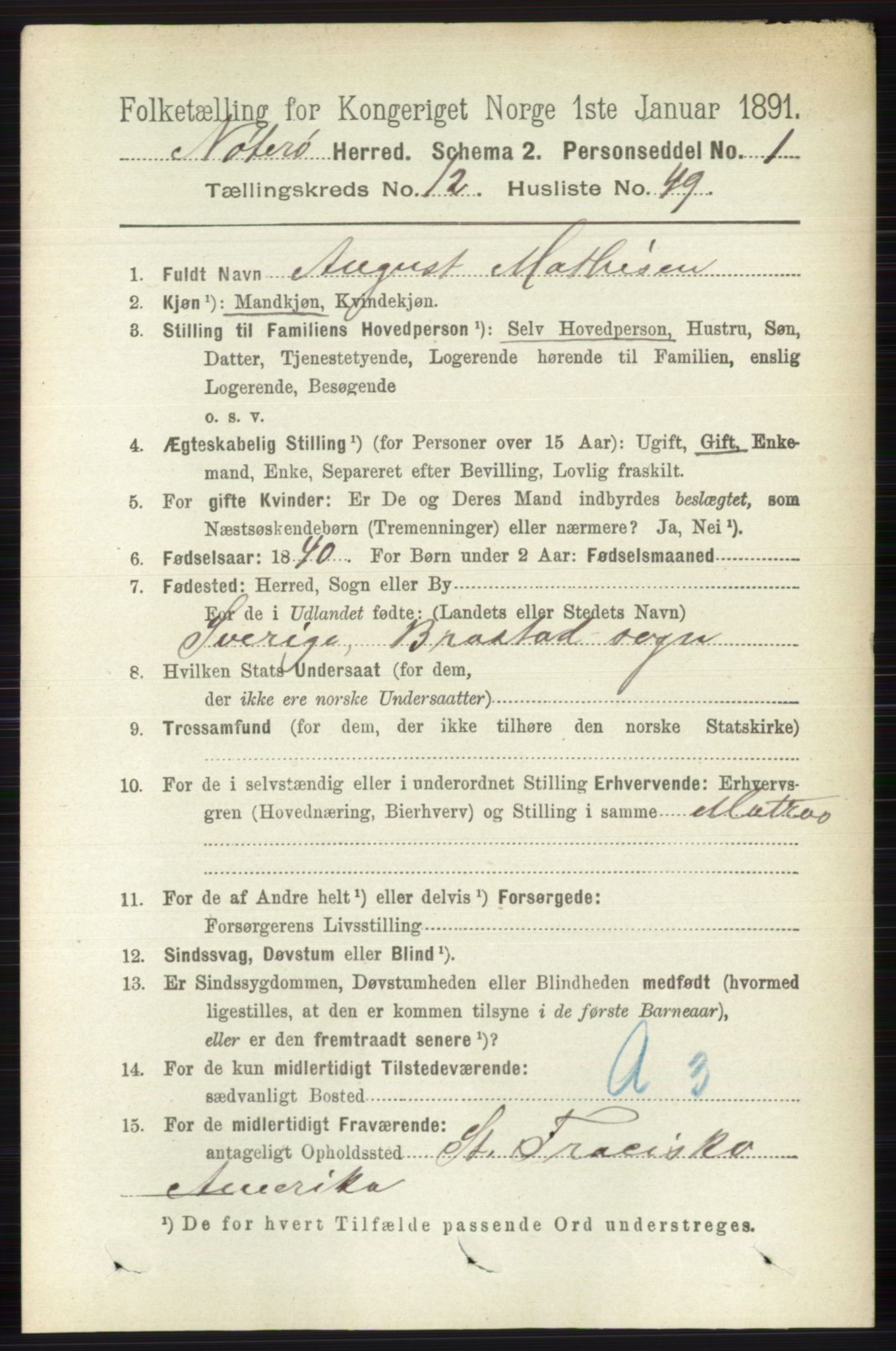 RA, 1891 census for 0722 Nøtterøy, 1891, p. 6628