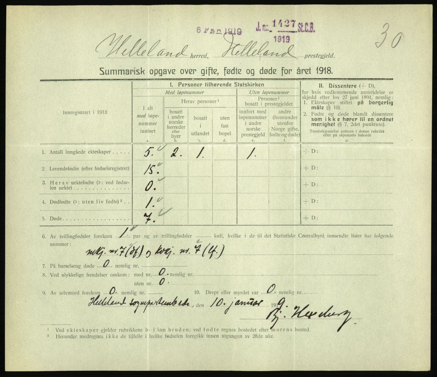 Statistisk sentralbyrå, Sosiodemografiske emner, Befolkning, RA/S-2228/D/Df/Dfb/Dfbh/L0059: Summariske oppgaver over gifte, fødte og døde for hele landet., 1918, p. 799