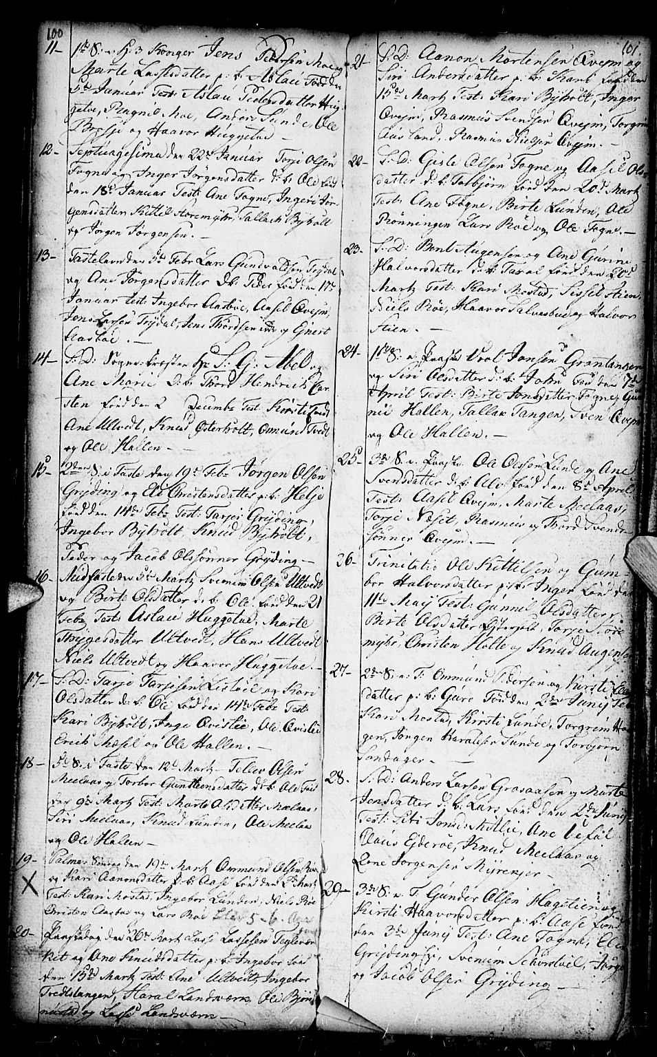 Gjerstad sokneprestkontor, SAK/1111-0014/F/Fb/Fba/L0001: Parish register (copy) no. B 1, 1797-1816, p. 100-101
