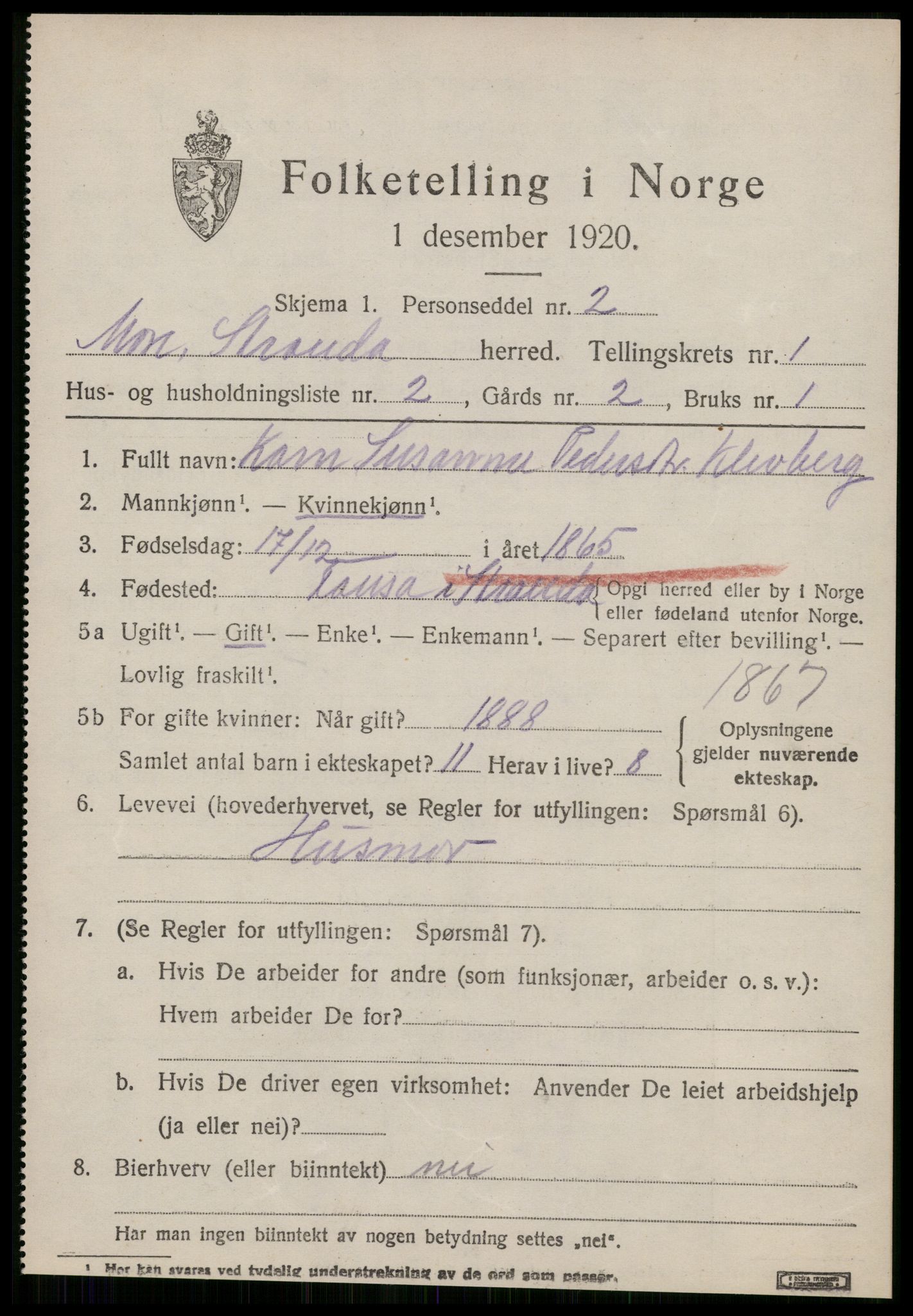 SAT, 1920 census for Stranda, 1920, p. 549