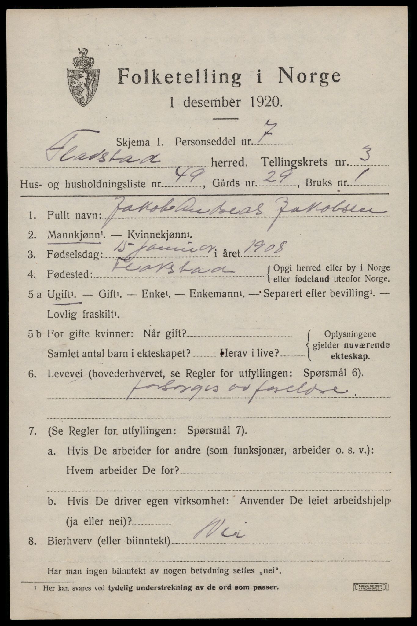 SAT, 1920 census for Flakstad, 1920, p. 2817