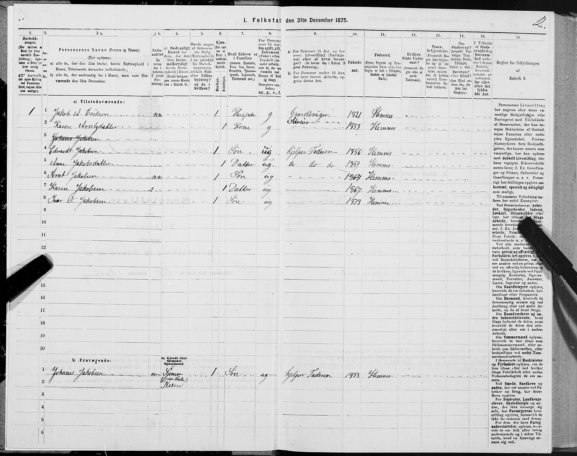 SAT, 1875 census for 1832P Hemnes, 1875, p. 1002