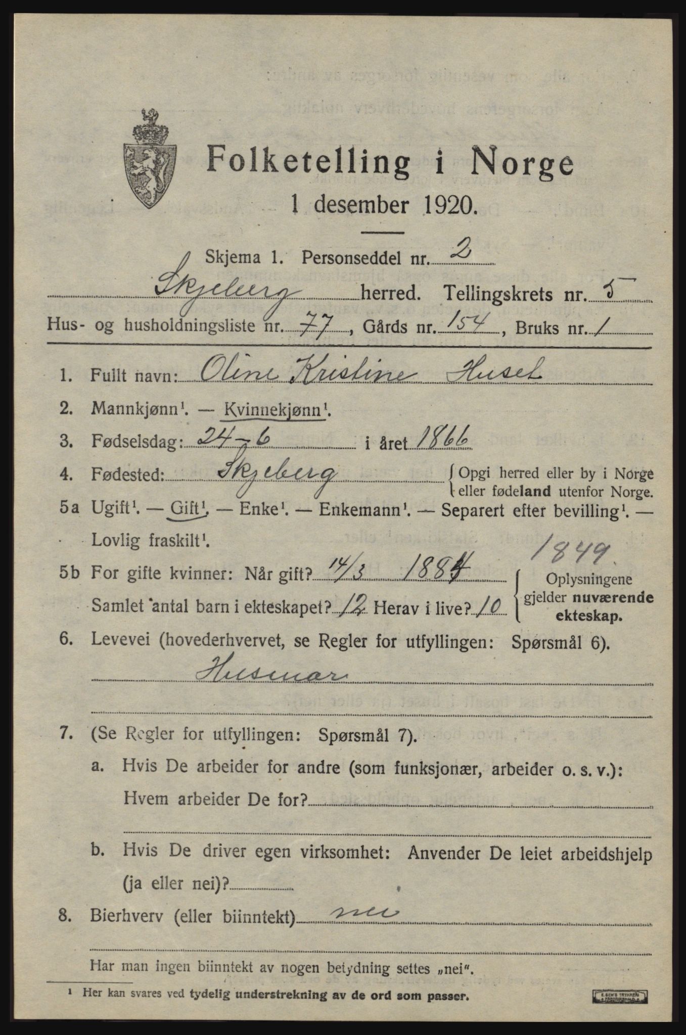 SAO, 1920 census for Skjeberg, 1920, p. 6591