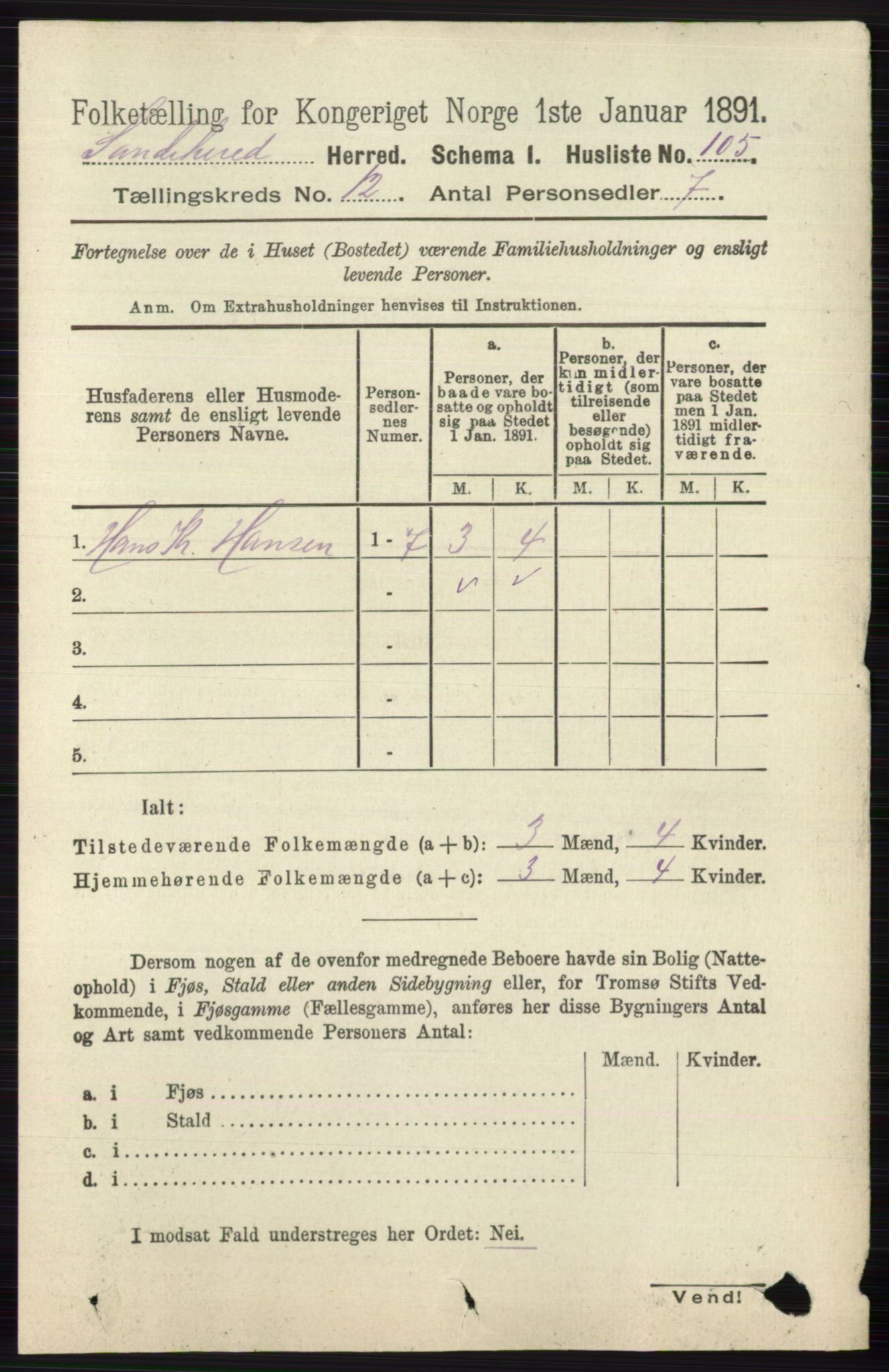 RA, 1891 census for 0724 Sandeherred, 1891, p. 7353