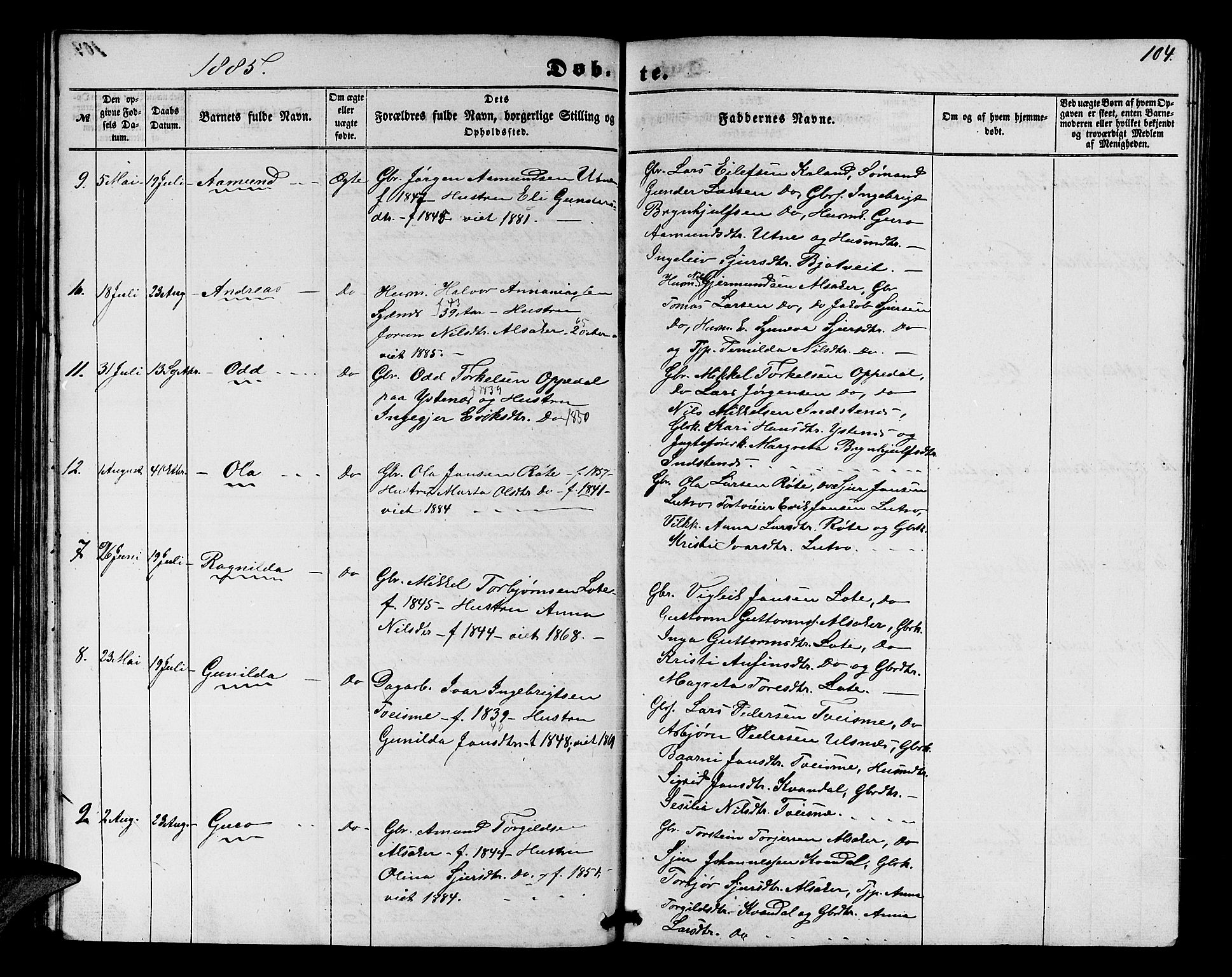 Ullensvang sokneprestembete, SAB/A-78701/H/Hab: Parish register (copy) no. E 6, 1857-1886, p. 104