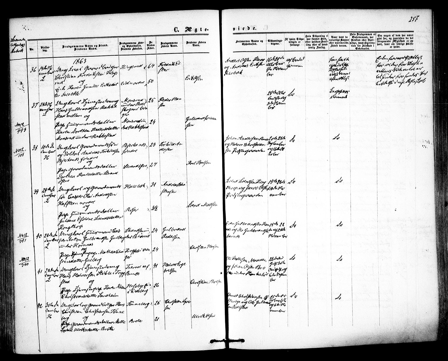 Høland prestekontor Kirkebøker, AV/SAO-A-10346a/F/Fa/L0011: Parish register (official) no. I 11, 1862-1869, p. 257