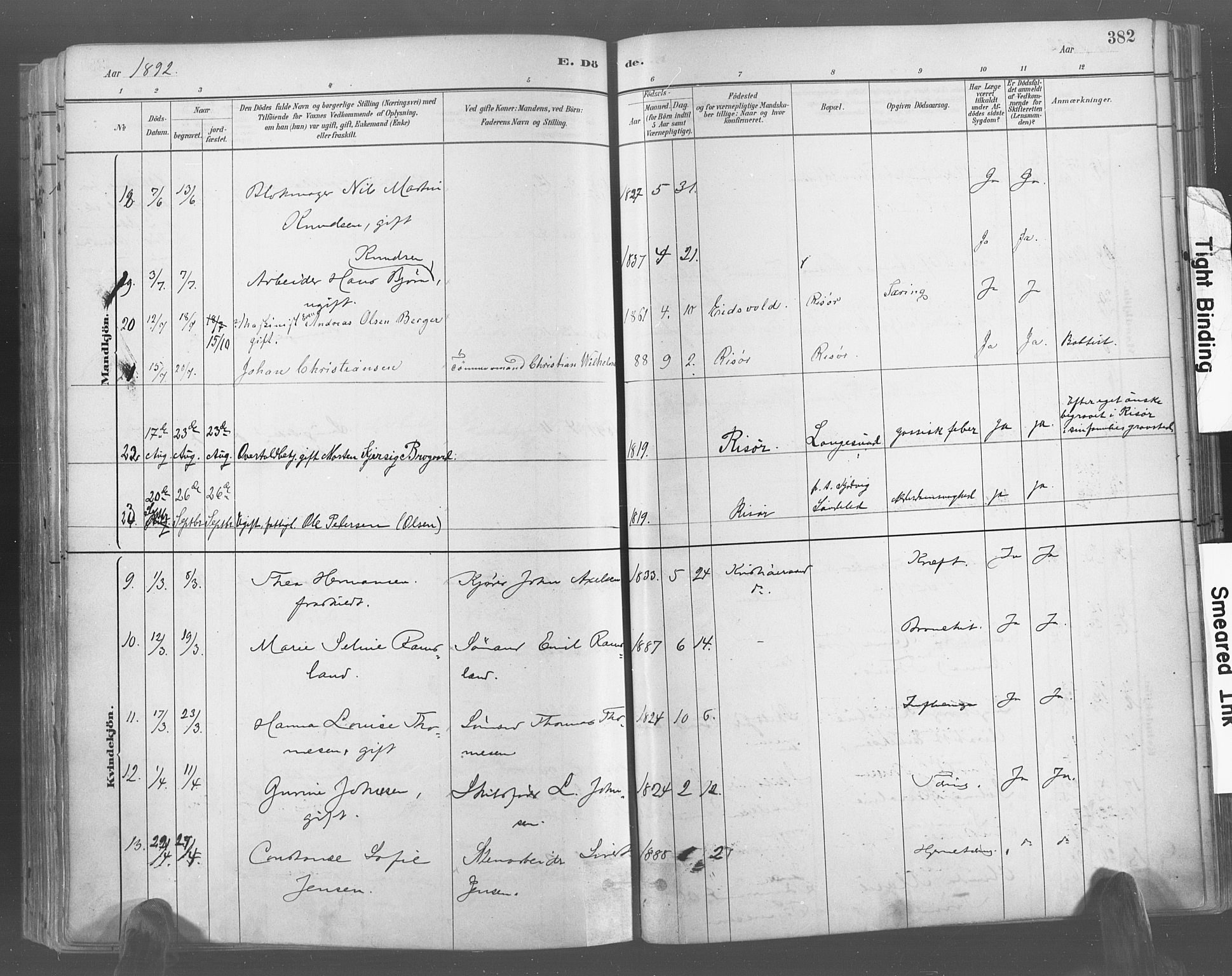 Risør sokneprestkontor, AV/SAK-1111-0035/F/Fa/L0005: Parish register (official) no. A 5, 1883-1895, p. 382