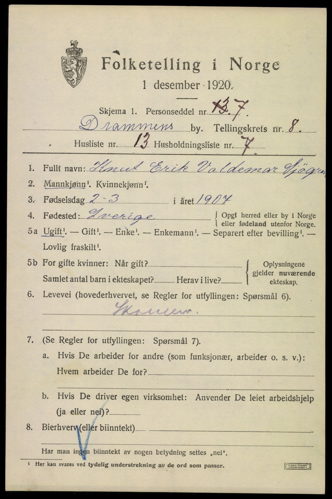 SAKO, 1920 census for Drammen, 1920, p. 53447