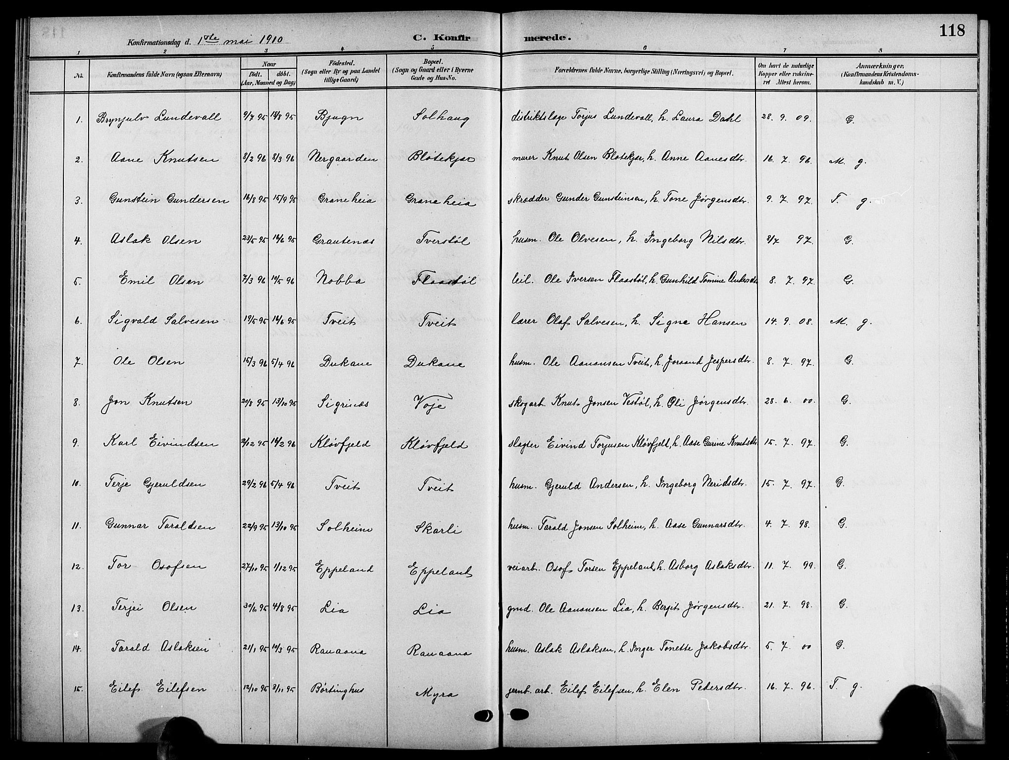 Åmli sokneprestkontor, SAK/1111-0050/F/Fb/Fbc/L0005: Parish register (copy) no. B 5, 1903-1916, p. 119