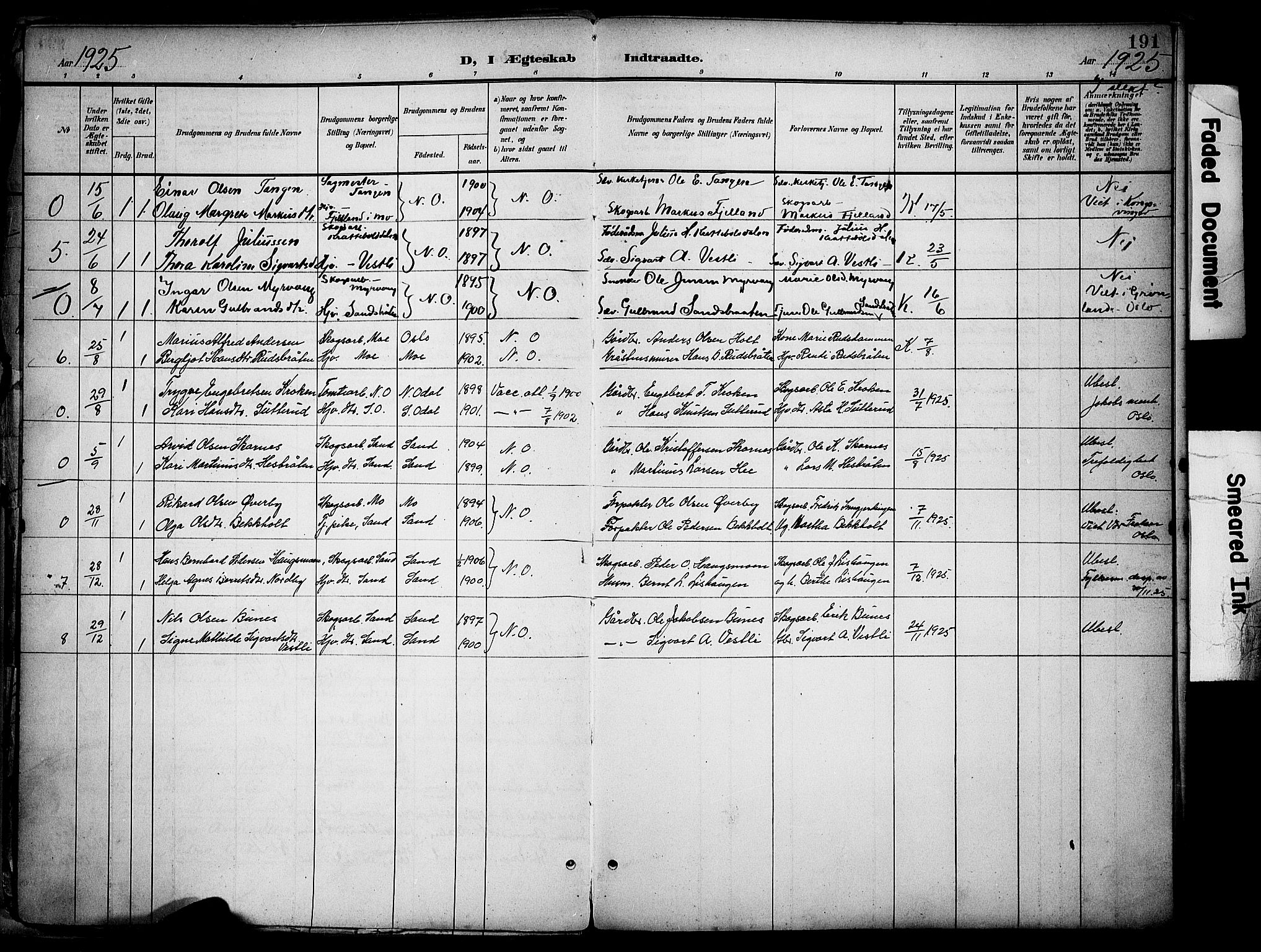 Nord-Odal prestekontor, AV/SAH-PREST-032/H/Ha/Haa/L0007: Parish register (official) no. 7, 1902-1926, p. 191