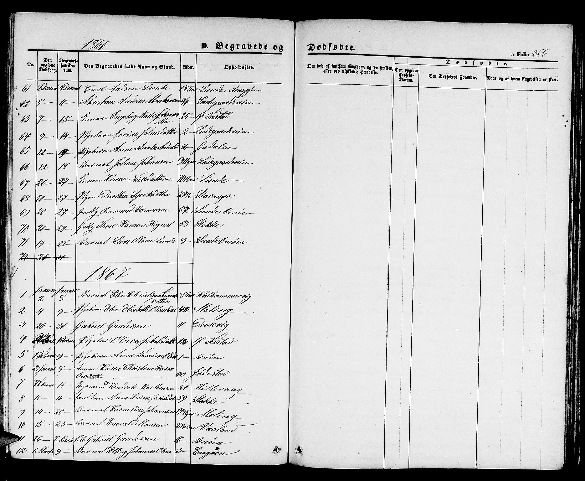 Hetland sokneprestkontor, SAST/A-101826/30/30BB/L0003: Parish register (copy) no. B 3, 1863-1877, p. 336