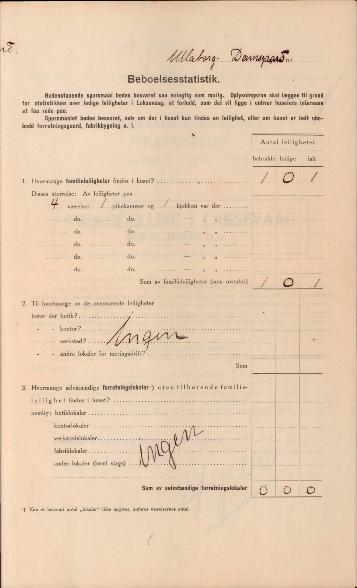 Laksevåg kommune. Folkeregisteret, BBA/A-1586/E/Ea/L0001: Folketellingskjema 1920, 1920, p. 3