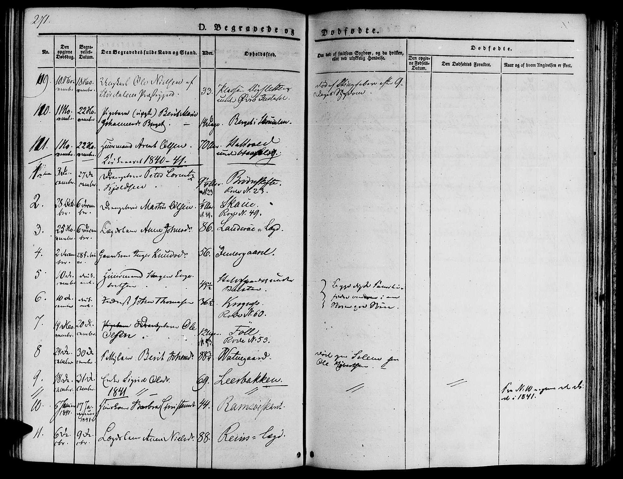 Ministerialprotokoller, klokkerbøker og fødselsregistre - Sør-Trøndelag, SAT/A-1456/646/L0610: Parish register (official) no. 646A08, 1837-1847, p. 271