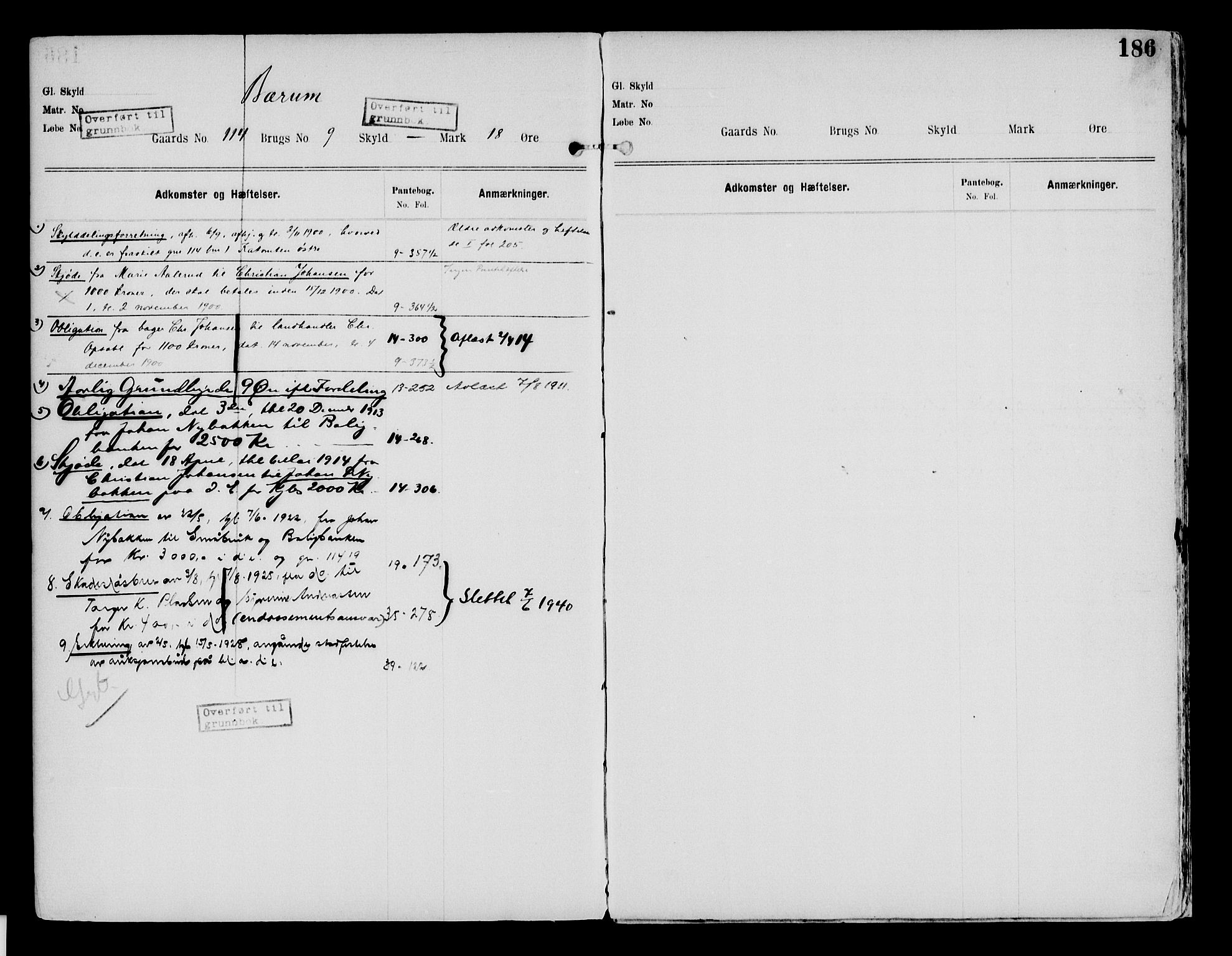 Nord-Hedmark sorenskriveri, SAH/TING-012/H/Ha/Had/Hade/L0002: Mortgage register no. 4.2, 1893-1940, p. 186
