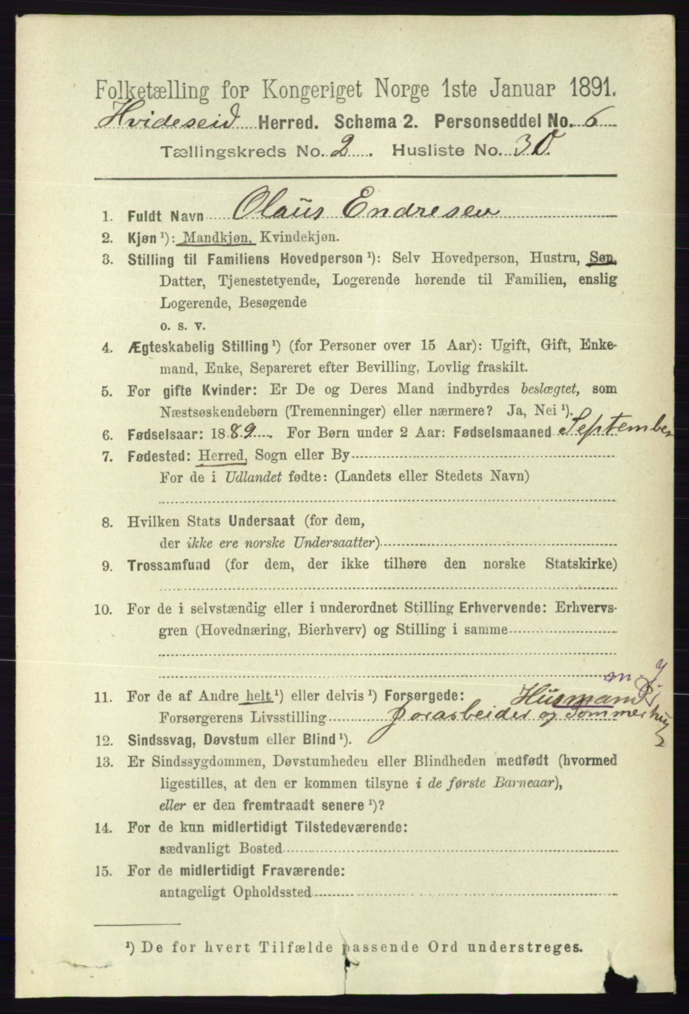 RA, 1891 census for 0829 Kviteseid, 1891, p. 460