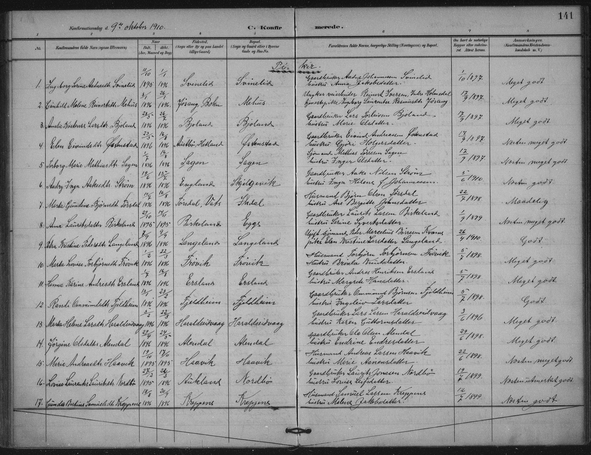 Skjold sokneprestkontor, SAST/A-101847/H/Ha/Haa/L0011: Parish register (official) no. A 11, 1897-1914, p. 141