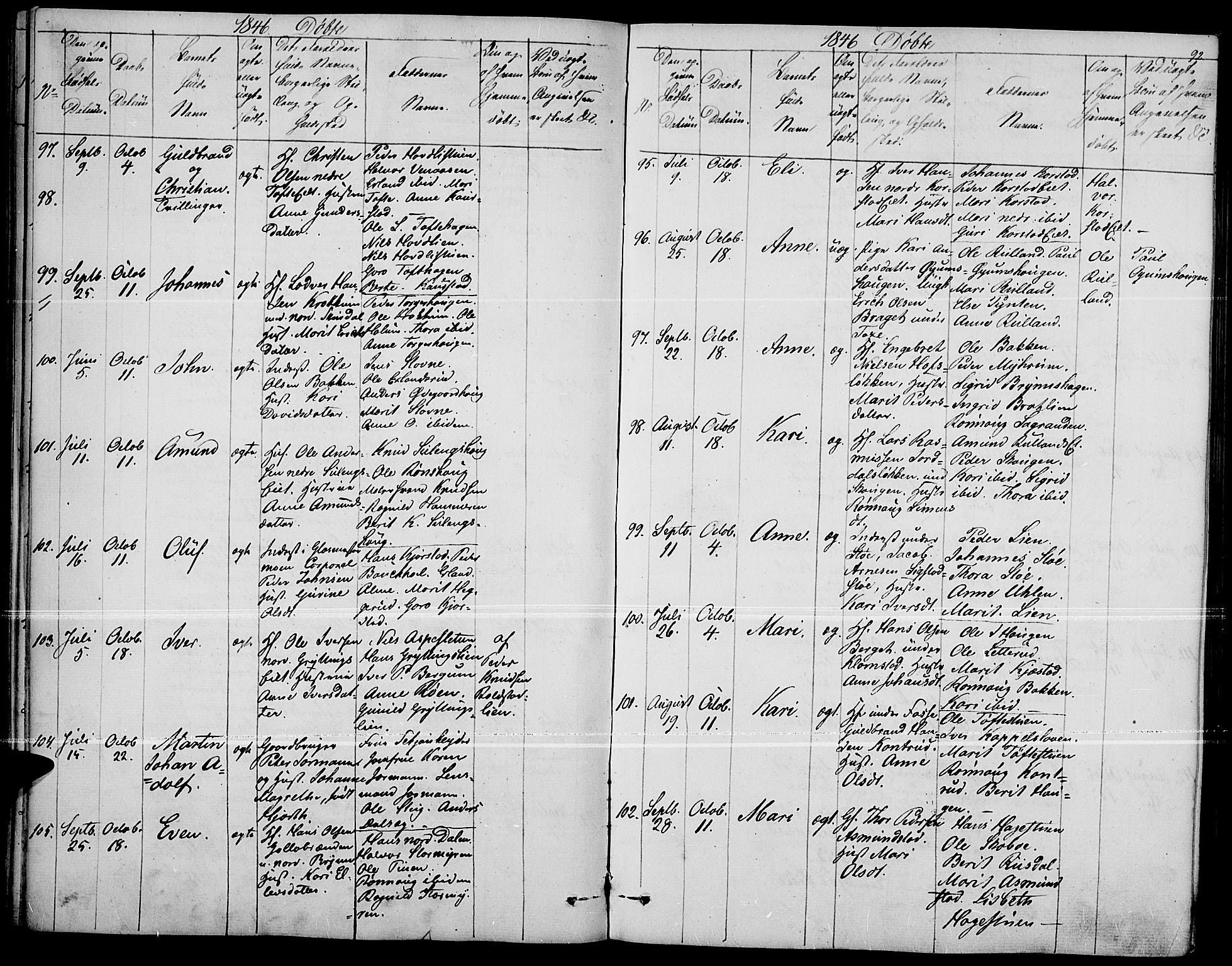 Fron prestekontor, AV/SAH-PREST-078/H/Ha/Haa/L0004: Parish register (official) no. 4, 1839-1848, p. 92