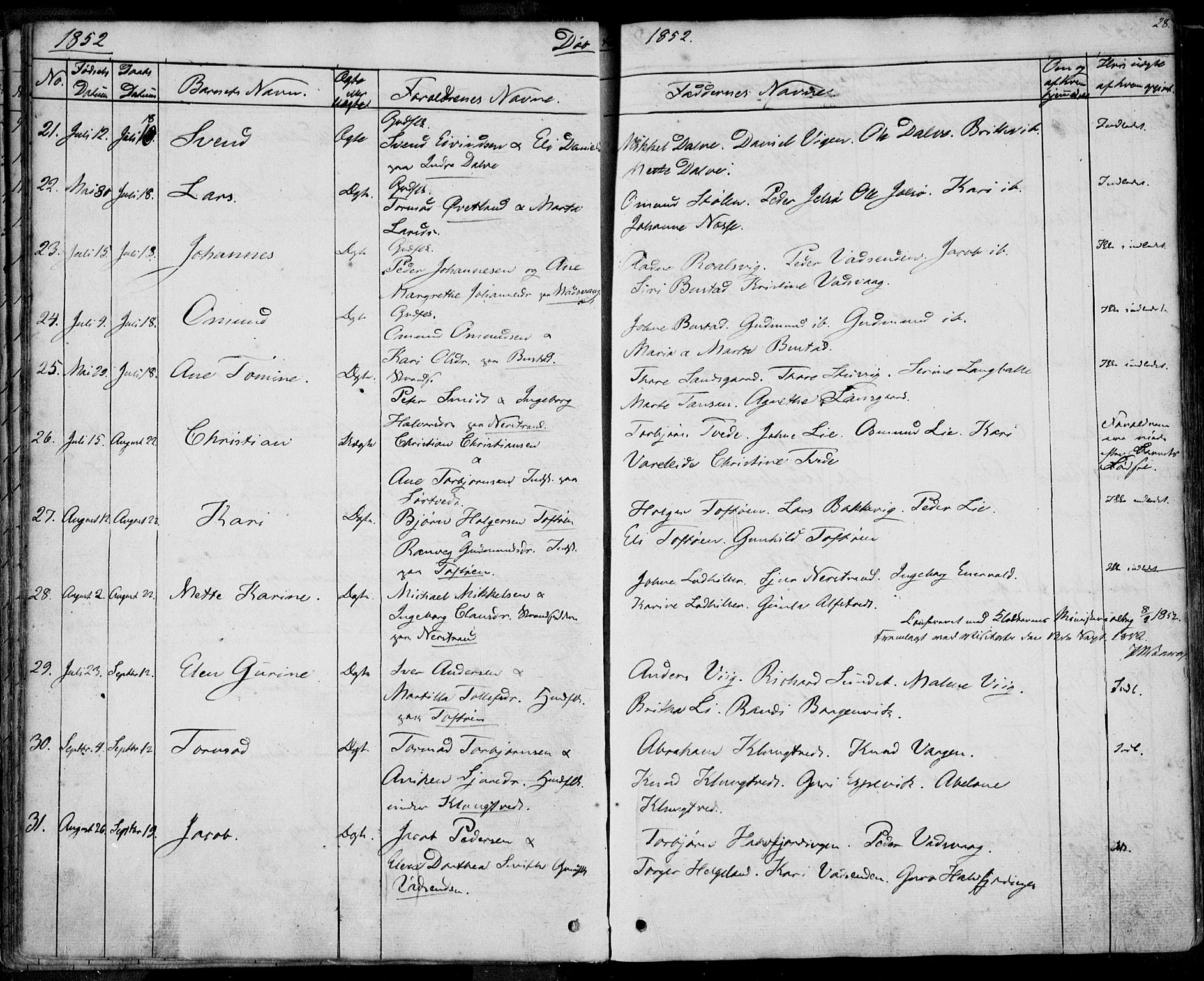 Nedstrand sokneprestkontor, SAST/A-101841/01/IV: Parish register (official) no. A 8, 1839-1860, p. 28