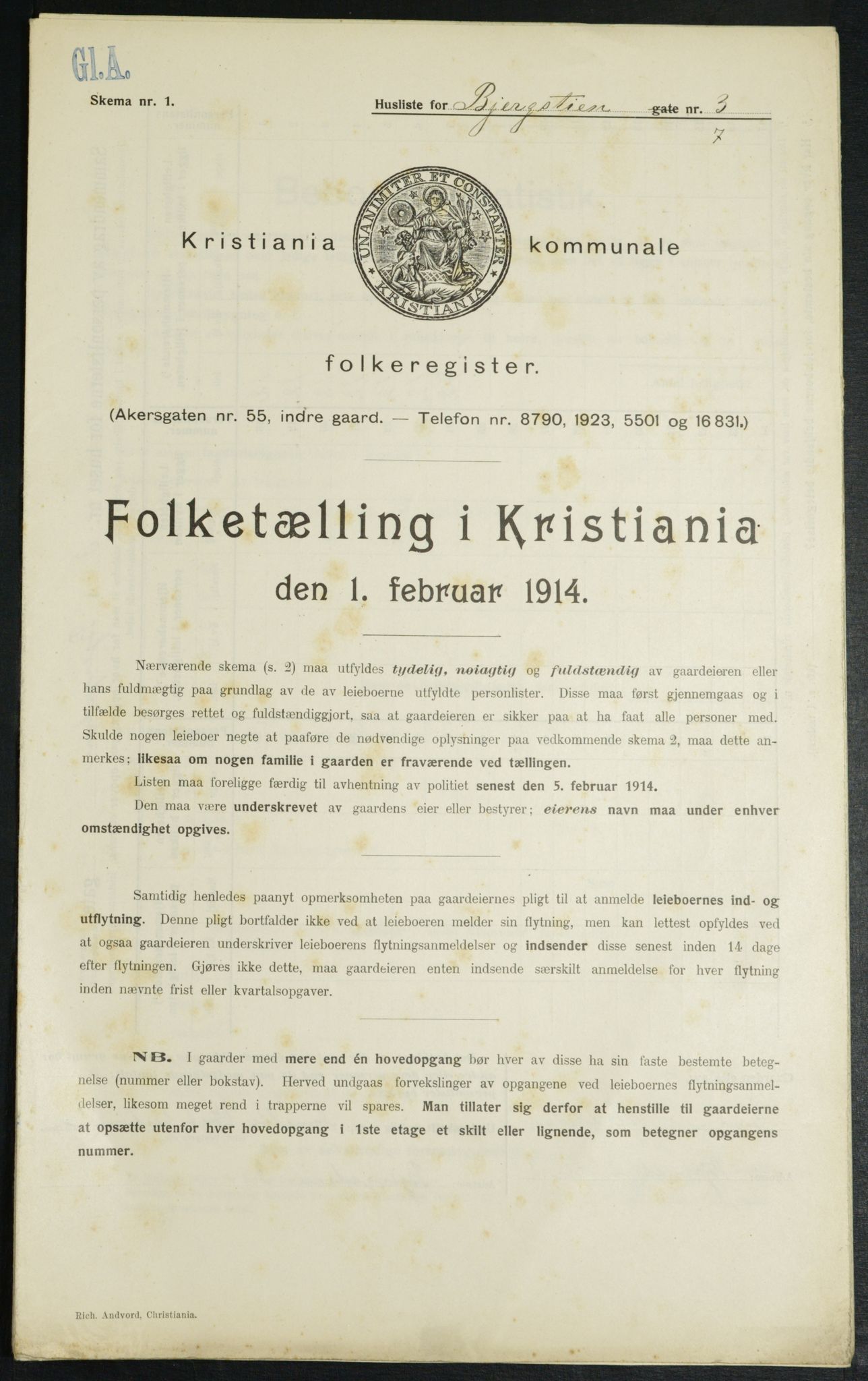 OBA, Municipal Census 1914 for Kristiania, 1914, p. 4330