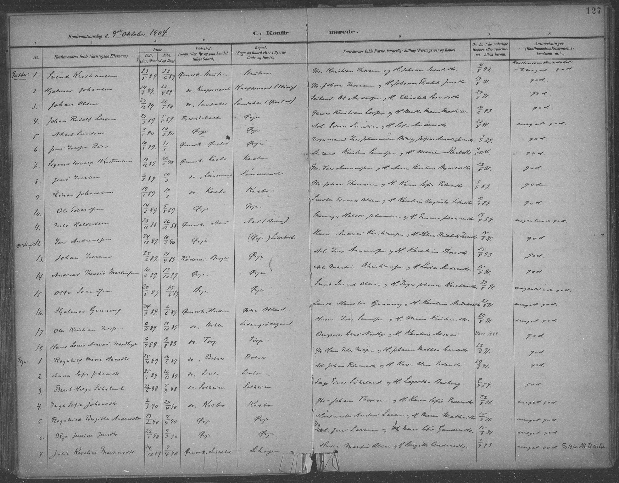 Aremark prestekontor Kirkebøker, SAO/A-10899/F/Fb/L0005: Parish register (official) no. II 5, 1895-1919, p. 127