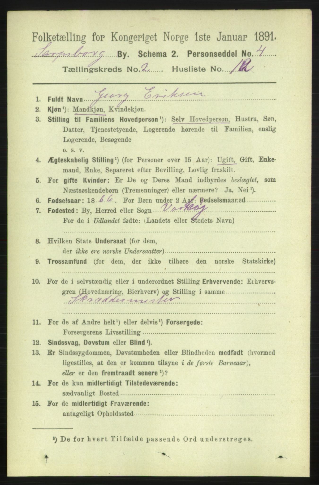 RA, 1891 census for 0102 Sarpsborg, 1891, p. 1366