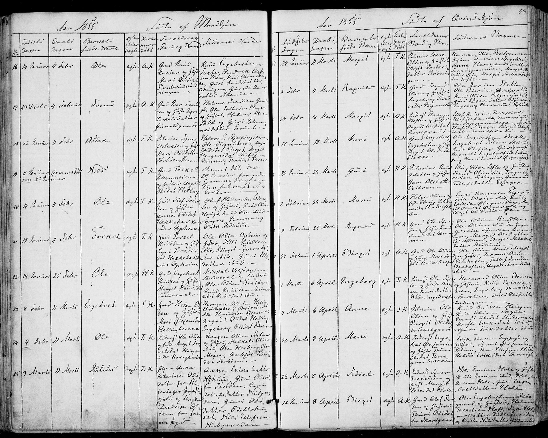 Ål kirkebøker, AV/SAKO-A-249/F/Fa/L0006: Parish register (official) no. I 6, 1849-1864, p. 58