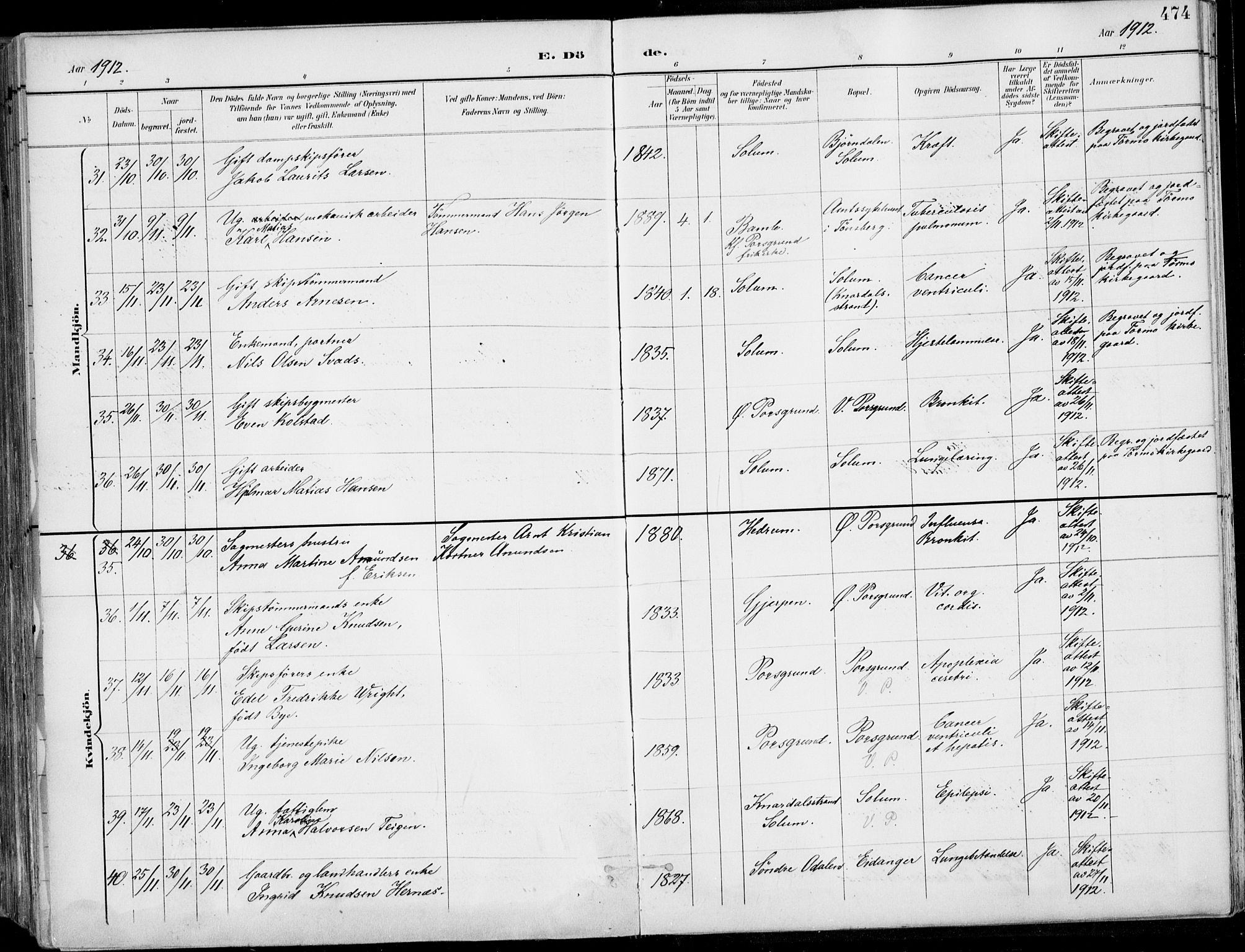 Porsgrunn kirkebøker , AV/SAKO-A-104/F/Fa/L0011: Parish register (official) no. 11, 1895-1919, p. 474