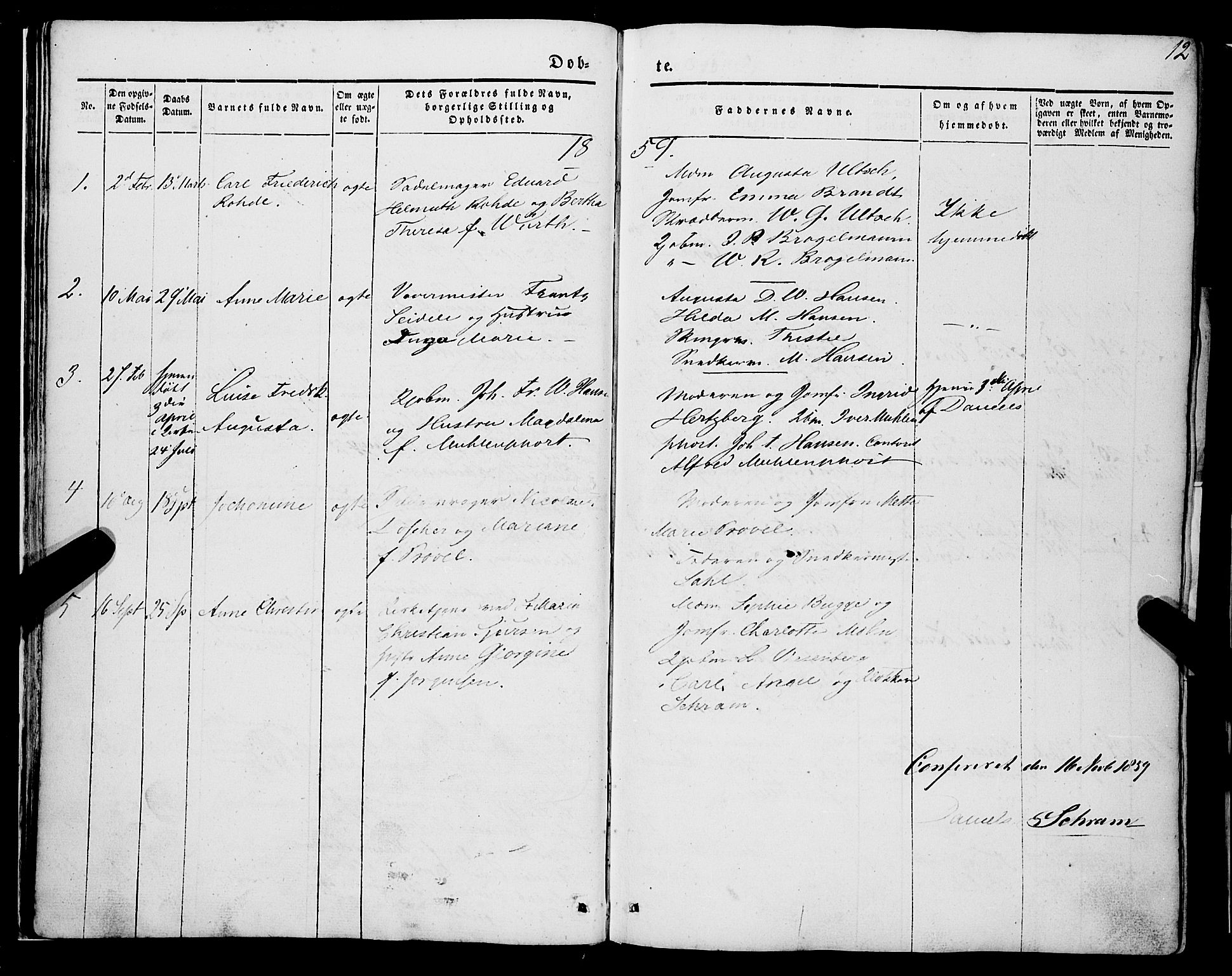 Mariakirken Sokneprestembete, SAB/A-76901/H/Haa/L0006: Parish register (official) no. A 6, 1846-1877, p. 12