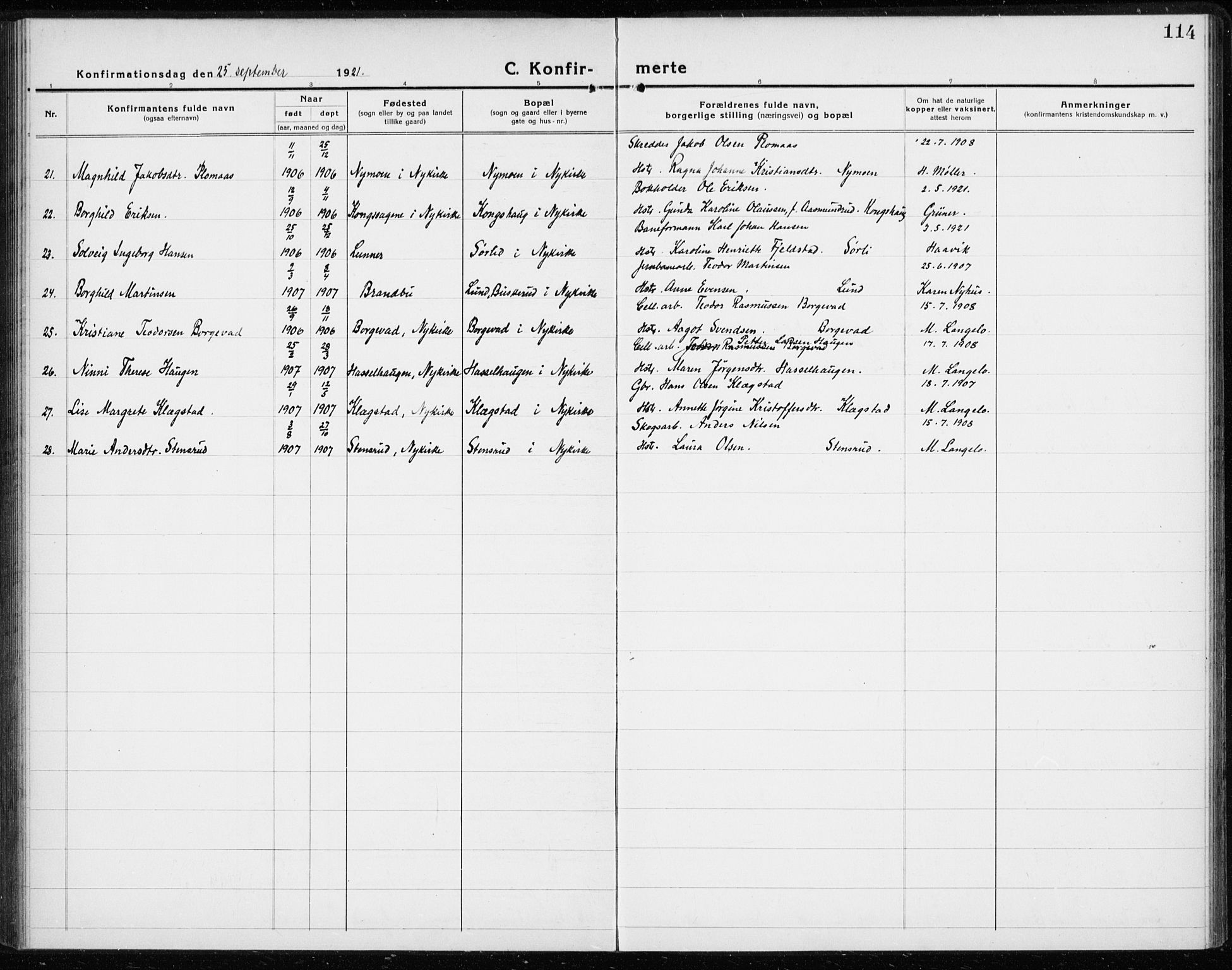 Modum kirkebøker, AV/SAKO-A-234/G/Gc/L0002: Parish register (copy) no. III 2, 1919-1935, p. 114