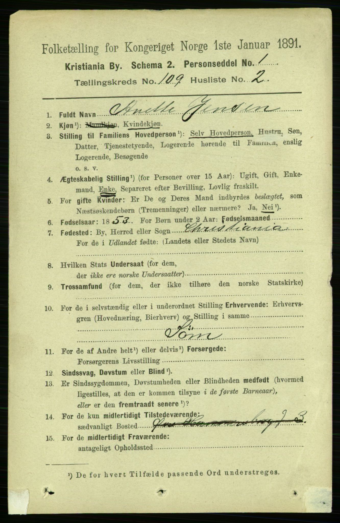 RA, 1891 census for 0301 Kristiania, 1891, p. 56414