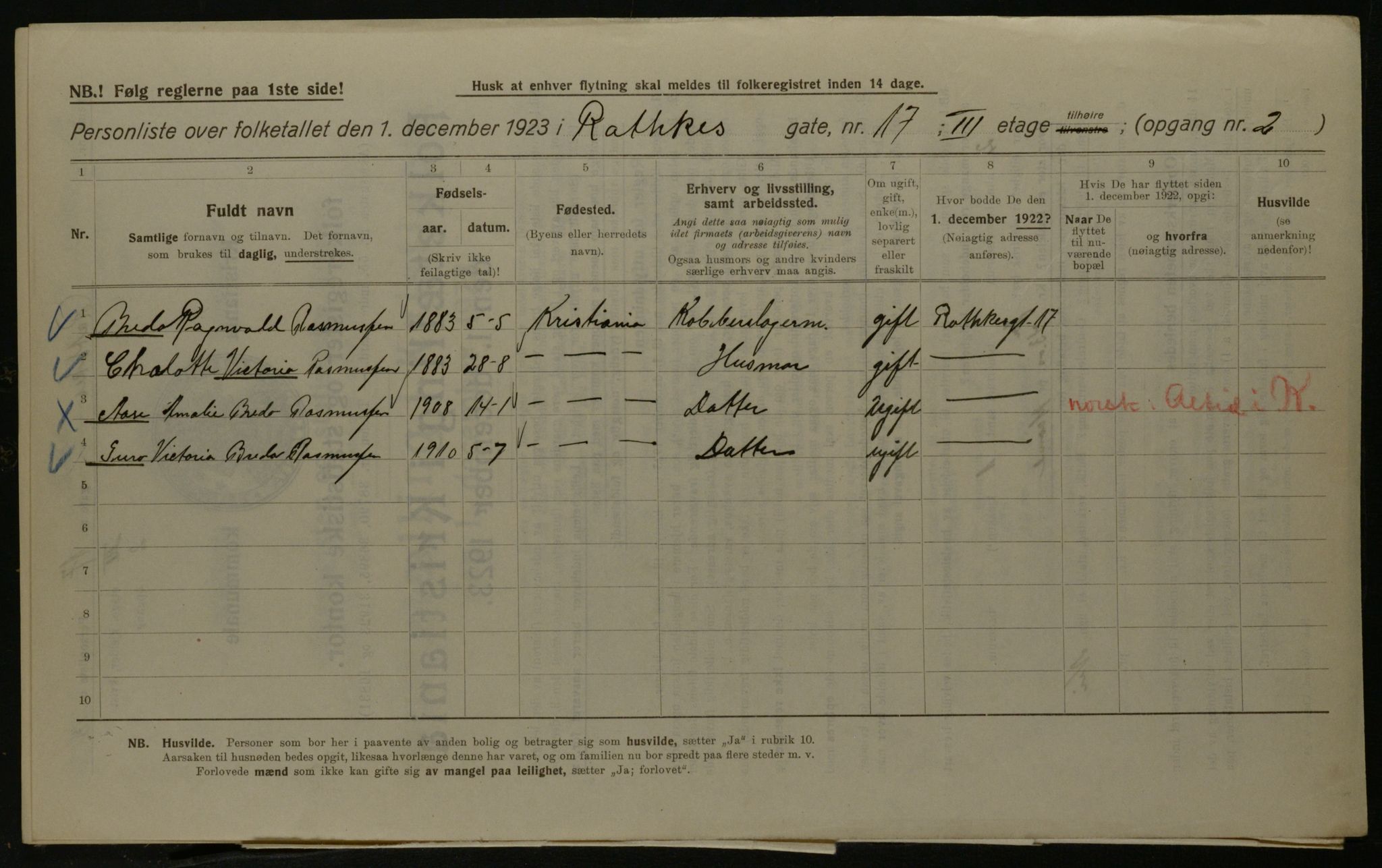 OBA, Municipal Census 1923 for Kristiania, 1923, p. 91307