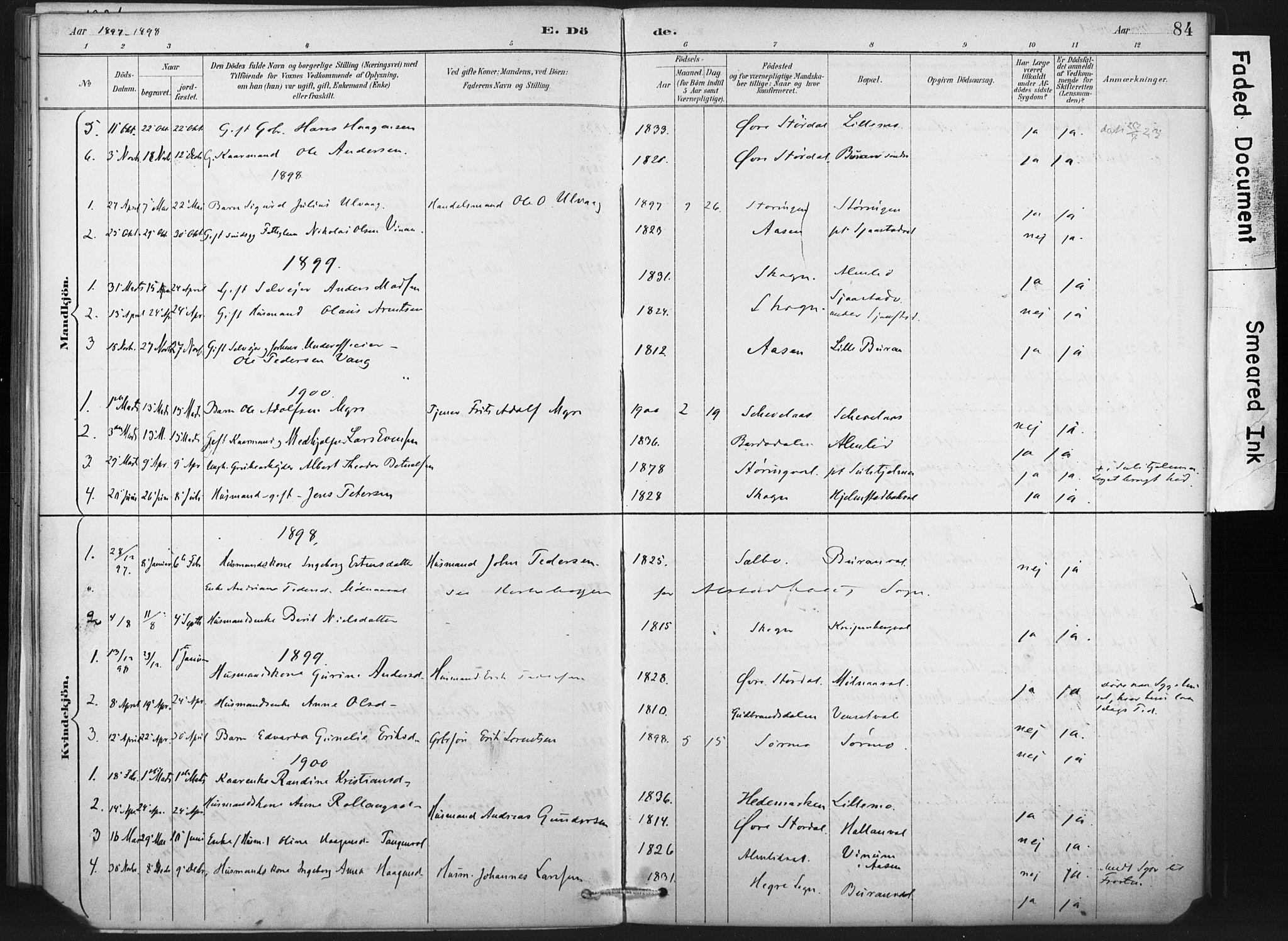 Ministerialprotokoller, klokkerbøker og fødselsregistre - Nord-Trøndelag, SAT/A-1458/718/L0175: Parish register (official) no. 718A01, 1890-1923, p. 84