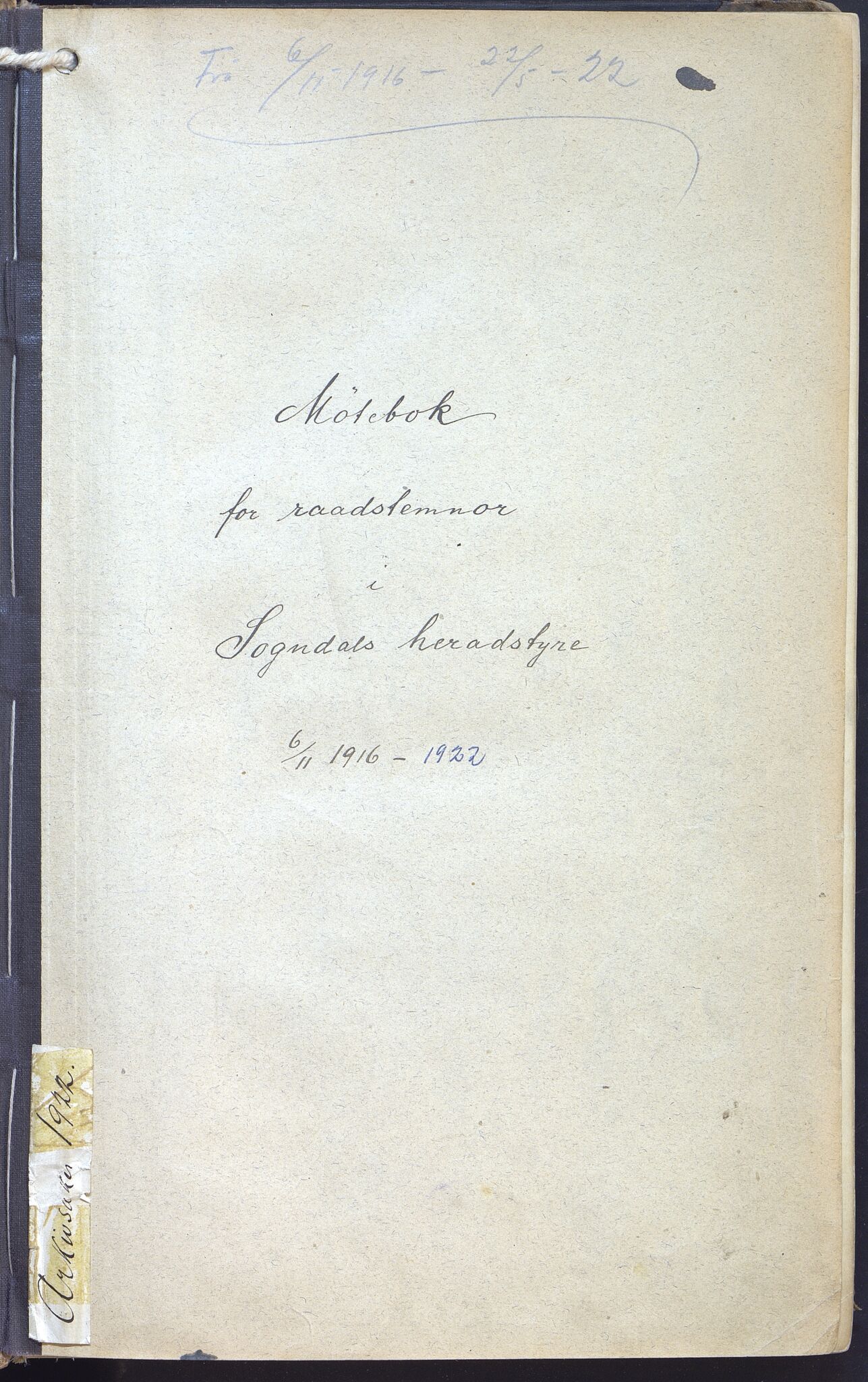 Sogndal kommune. Formannskapet, VLFK/K-14200.150/100/L0009: møtebok for kommunestyret og formannskapet i Sogndal kommune, 1916-1922