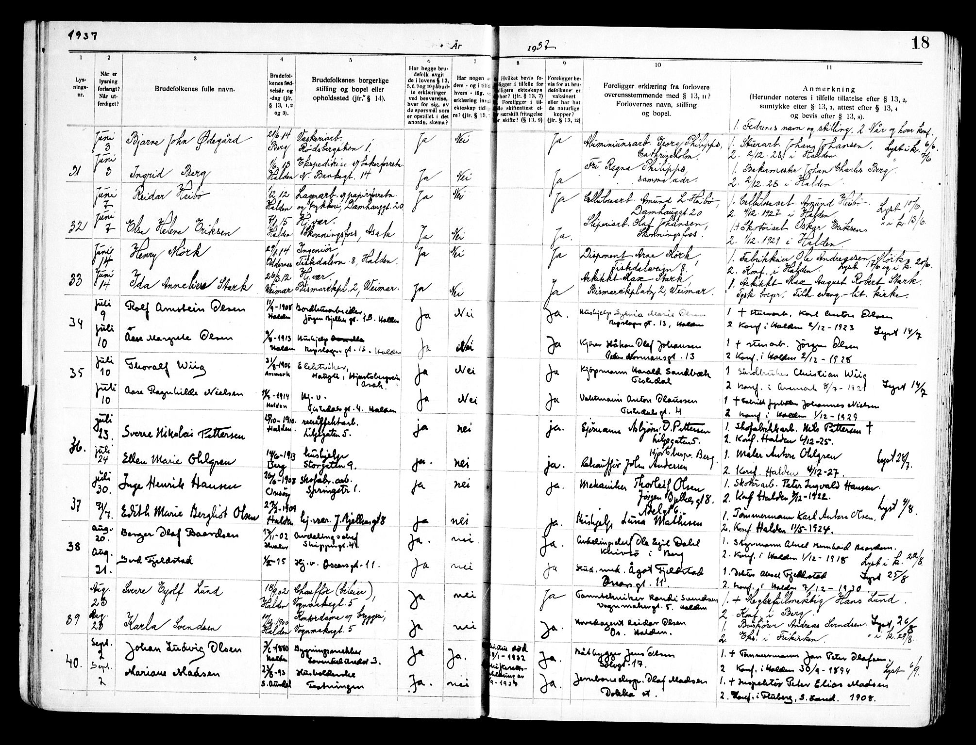 Halden prestekontor Kirkebøker, SAO/A-10909/H/Ha/L0002: Banns register no. I 2, 1935-1949, p. 18
