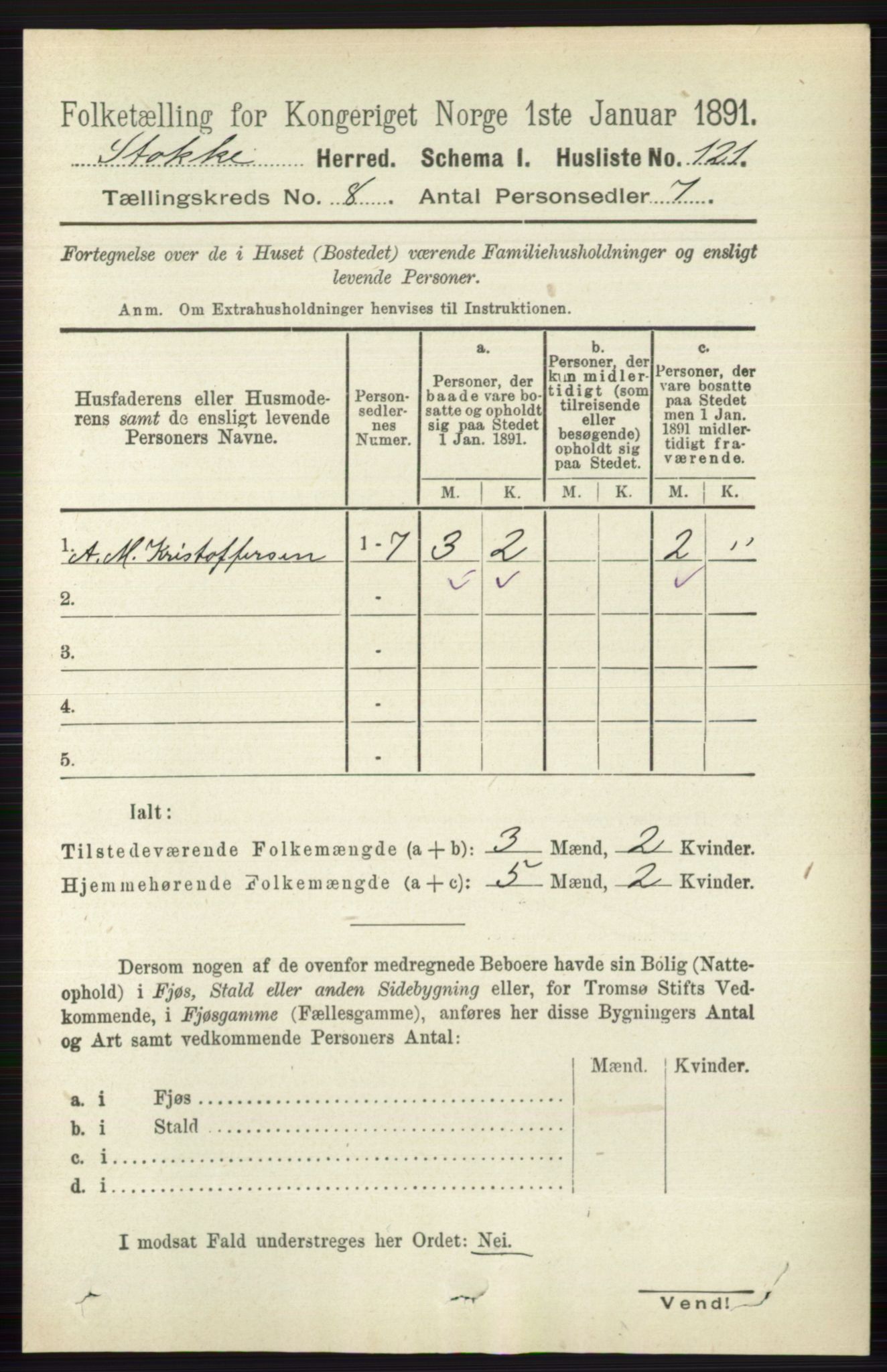 RA, 1891 census for 0720 Stokke, 1891, p. 5064