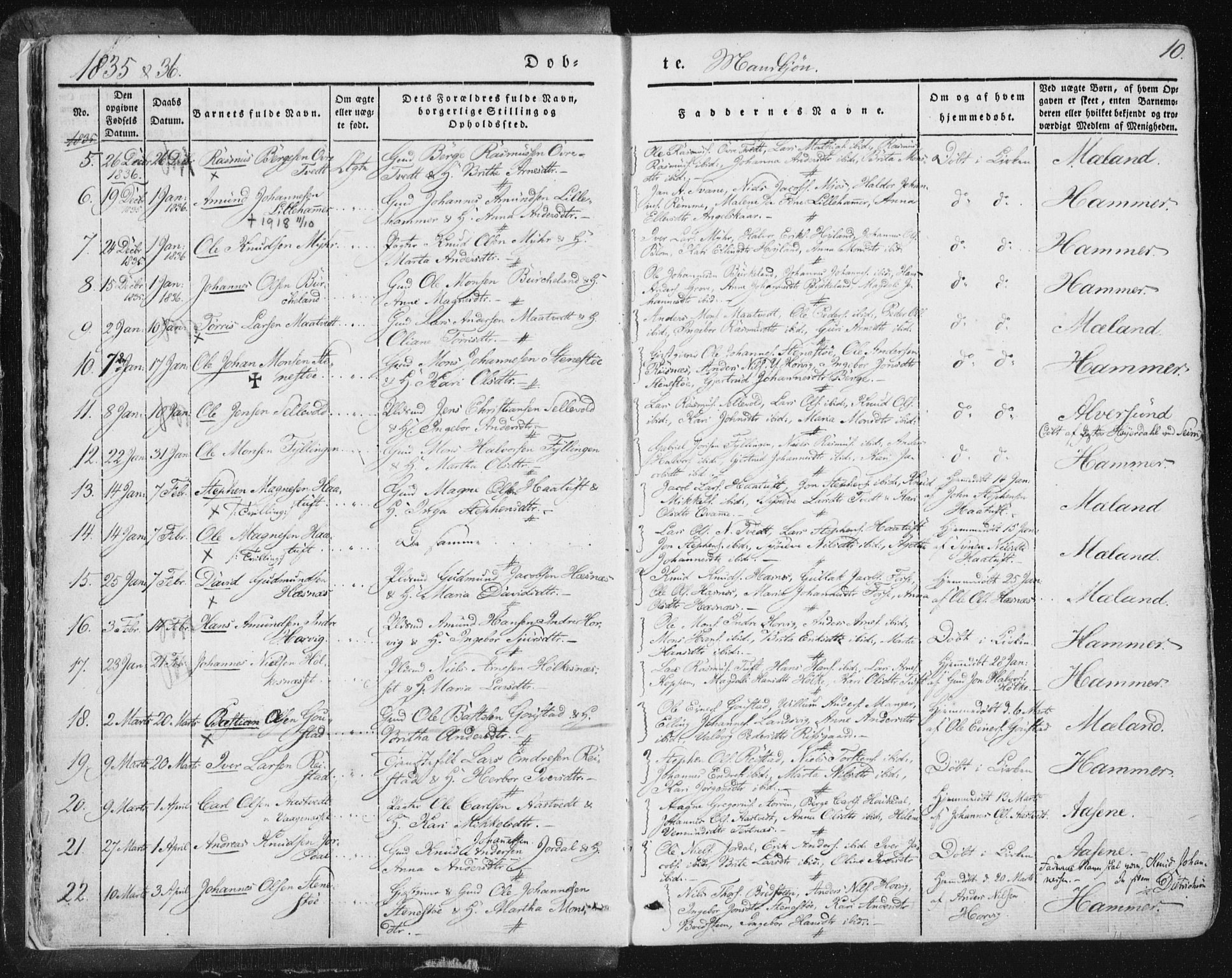 Hamre sokneprestembete, SAB/A-75501/H/Ha/Haa/Haaa/L0012: Parish register (official) no. A 12, 1834-1845, p. 10