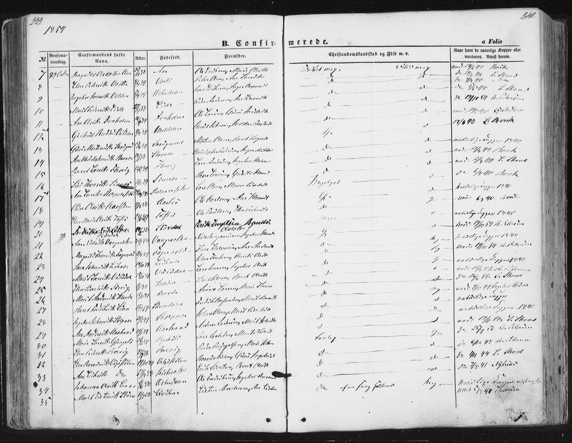 Ministerialprotokoller, klokkerbøker og fødselsregistre - Sør-Trøndelag, SAT/A-1456/630/L0494: Parish register (official) no. 630A07, 1852-1868, p. 239-240