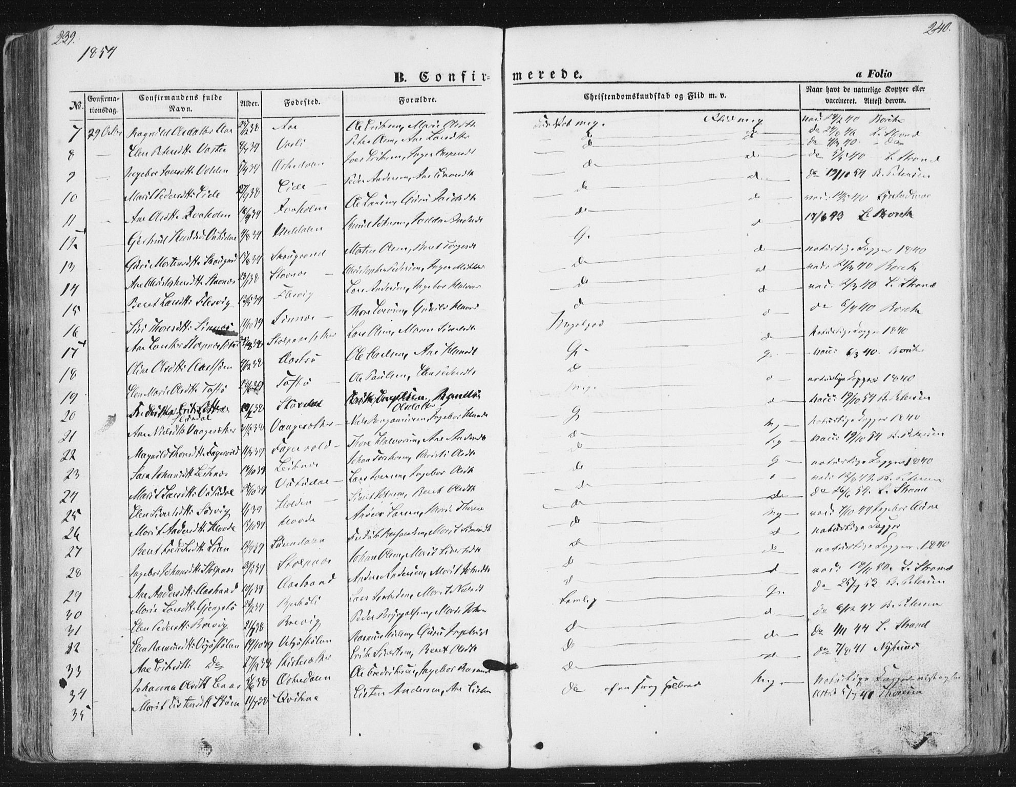 Ministerialprotokoller, klokkerbøker og fødselsregistre - Sør-Trøndelag, AV/SAT-A-1456/630/L0494: Parish register (official) no. 630A07, 1852-1868, p. 239-240