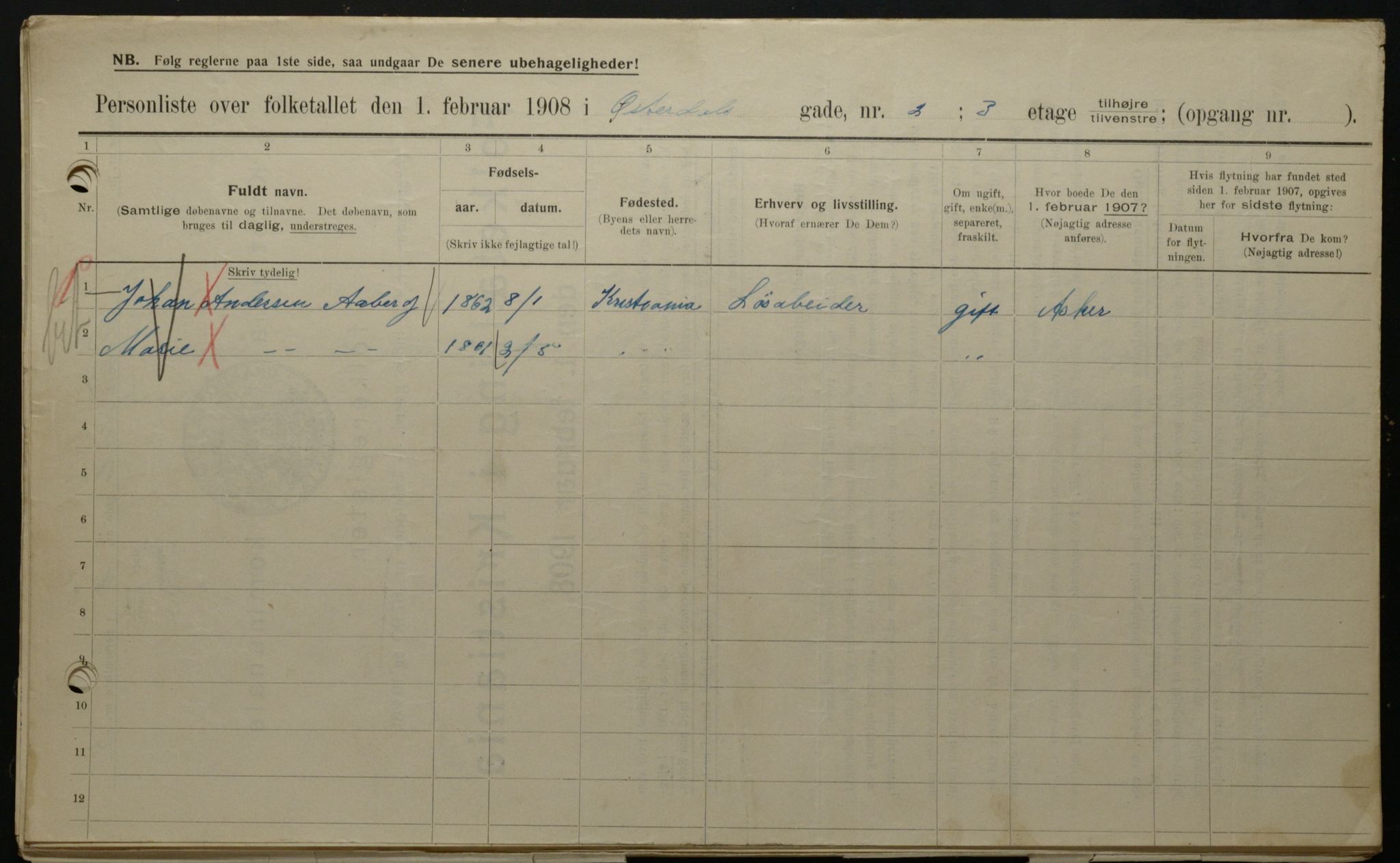 OBA, Municipal Census 1908 for Kristiania, 1908, p. 115754