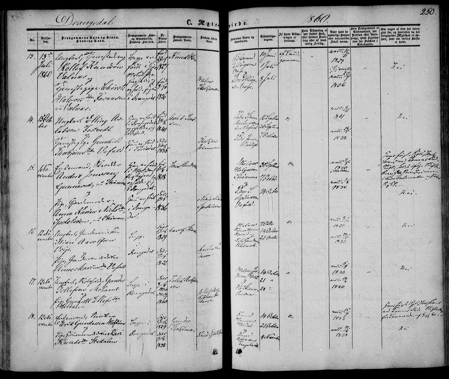 Drangedal kirkebøker, AV/SAKO-A-258/F/Fa/L0008: Parish register (official) no. 8, 1857-1871, p. 250